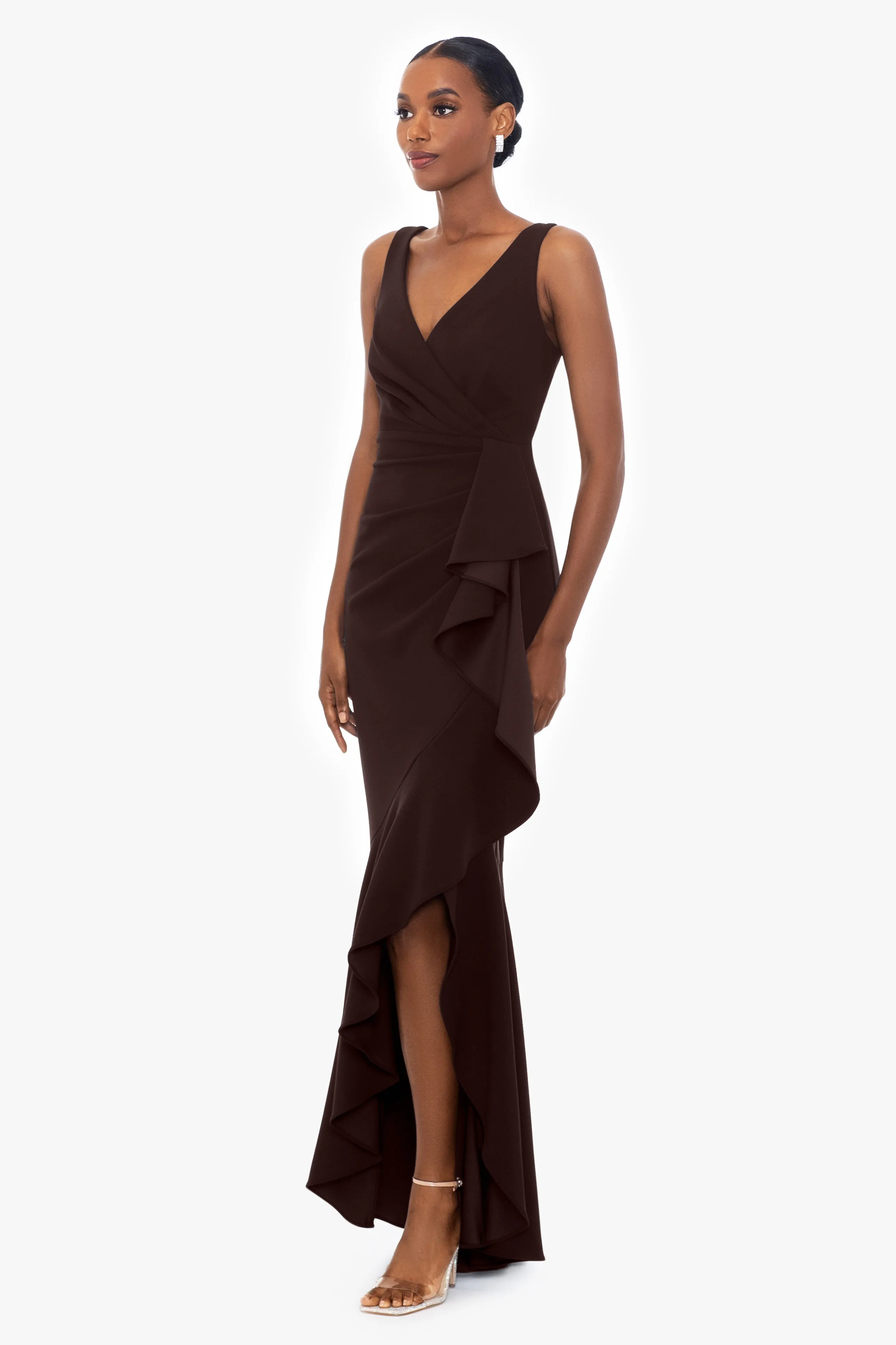 "Candace" Long V- Neck Hi Low Cascade Dress sold by Betsy & Adam product image thumbnail 3