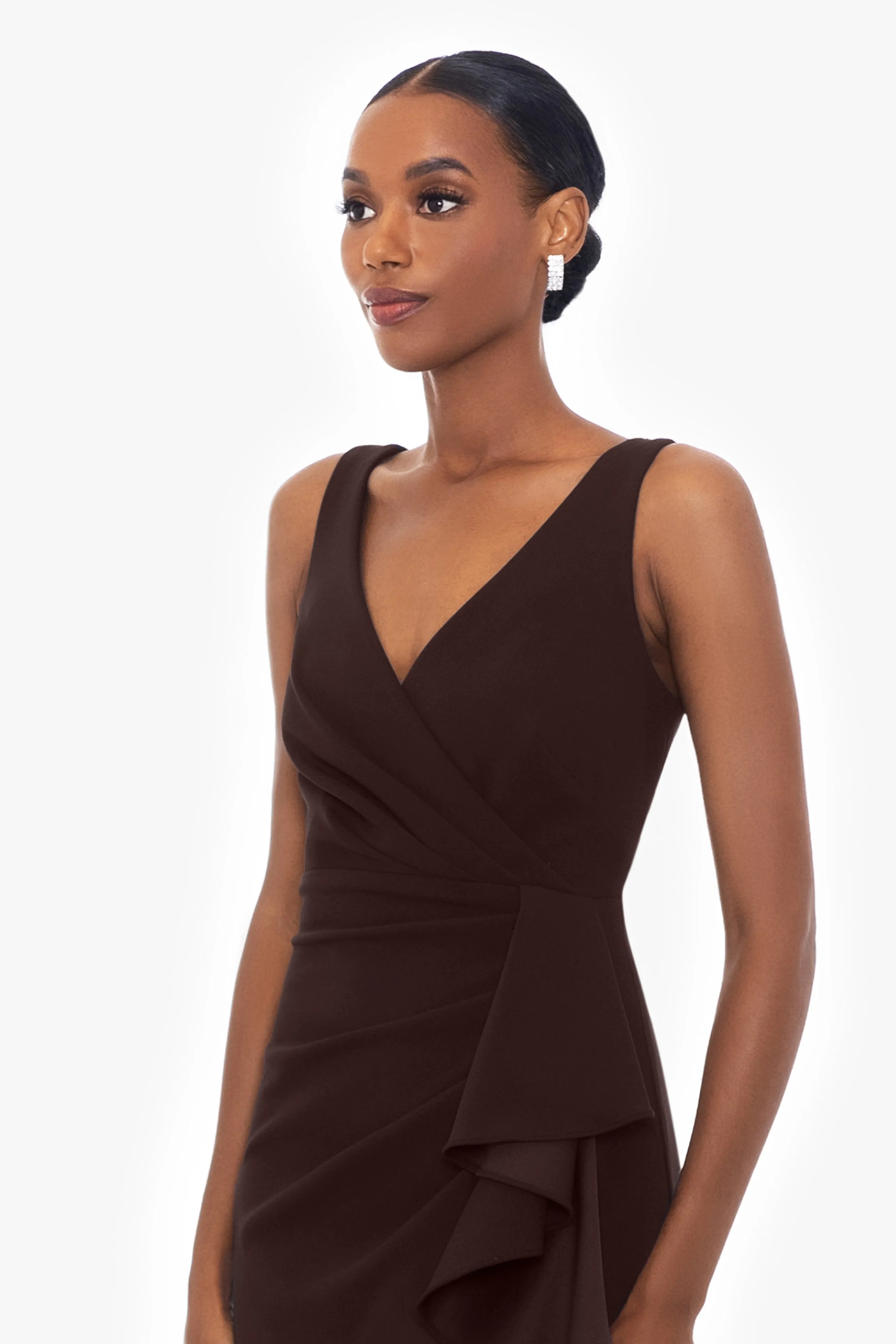 "Candace" Long V- Neck Hi Low Cascade Dress sold by Betsy & Adam product image thumbnail 4