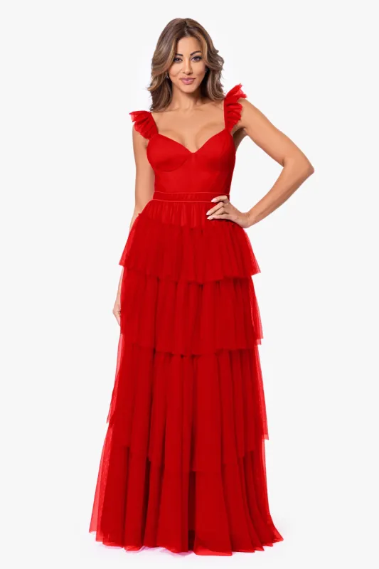 "Mina" Tiered Mesh Ballgown sold by Betsy & Adam