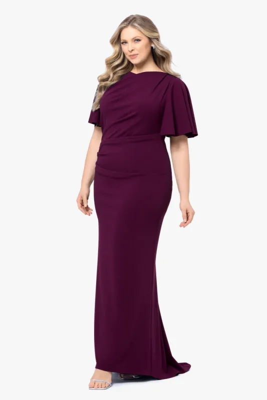 Plus "Esther" Long Scuba Crepe Flutter Sleeve Dress made by Betsy & Adam