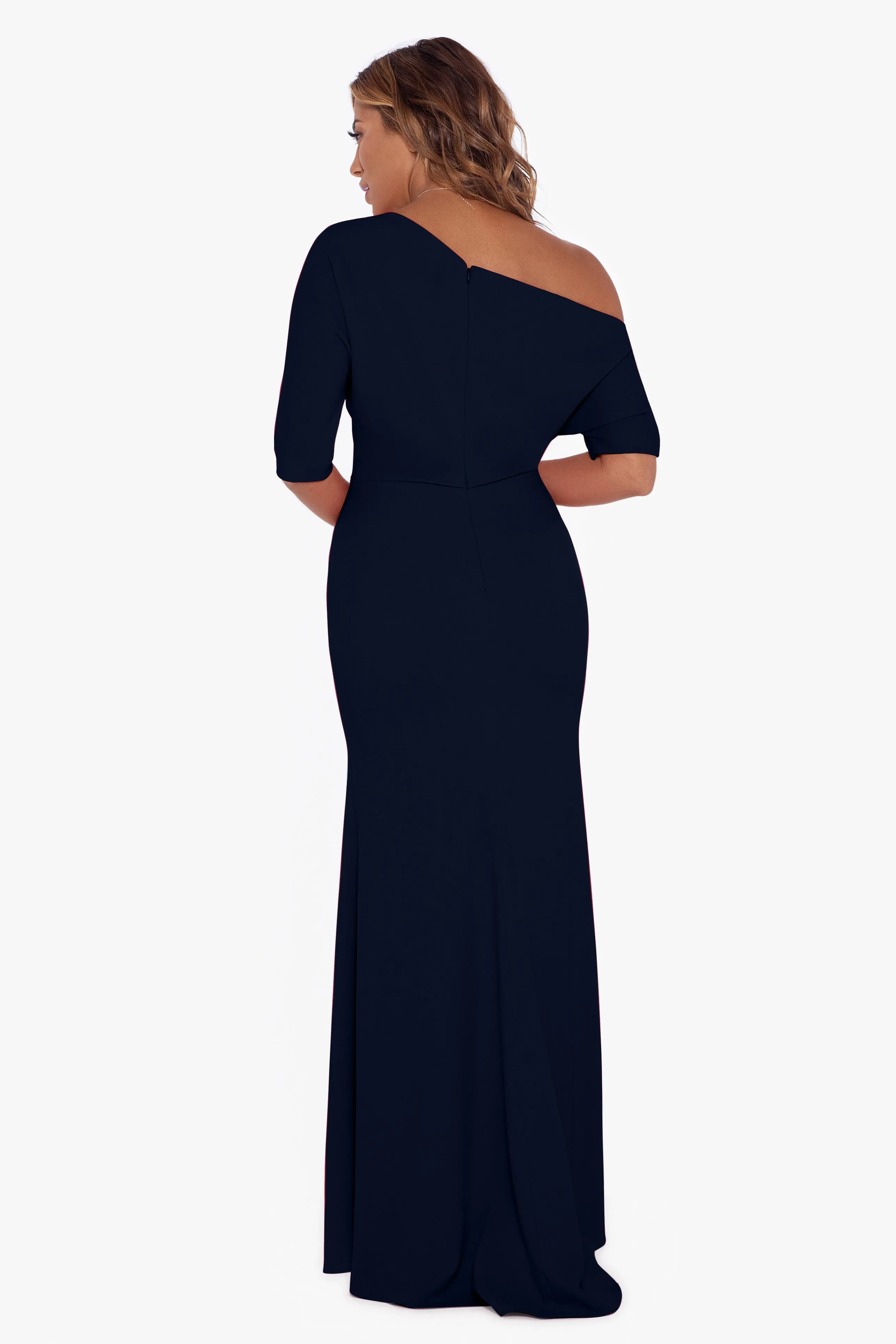 "Madeline" Long Scuba Crepe Off the Shoulder Drop Dress sold by Betsy & Adam product image thumbnail 2