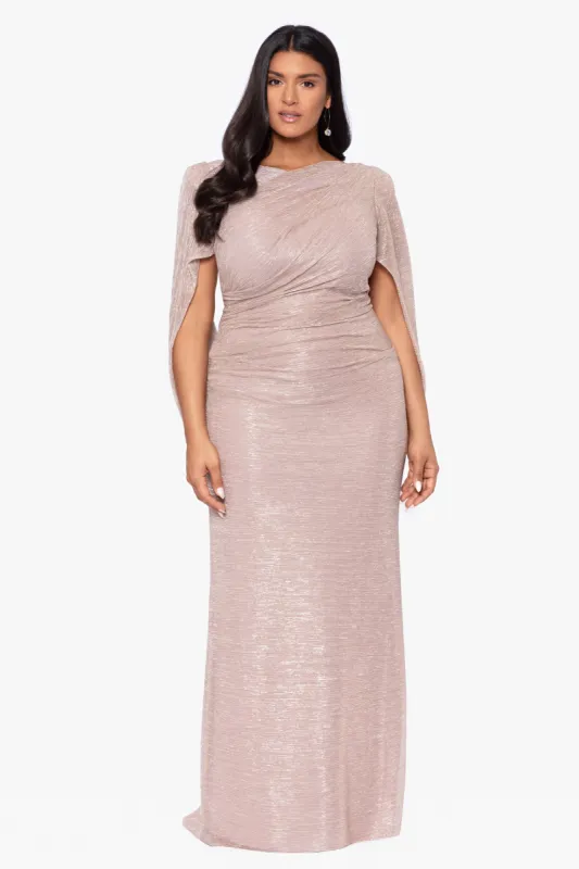 Plus "Tamsin" Long Metallic Knit Long Sleeve Drape Dress sold by Betsy & Adam