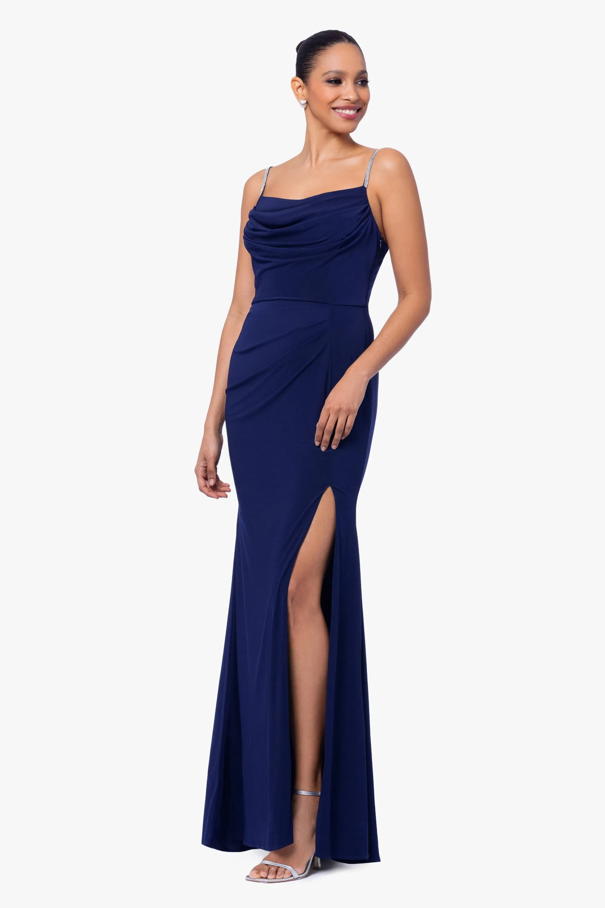 "Mallory" Long Jersey Knit Embellished Strap Dress sold by Betsy & Adam product image thumbnail 3