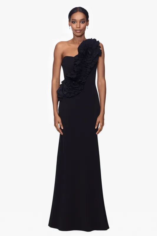 "Gianina" Long Scuba Crepe 3D Flower Dress made by Betsy & Adam