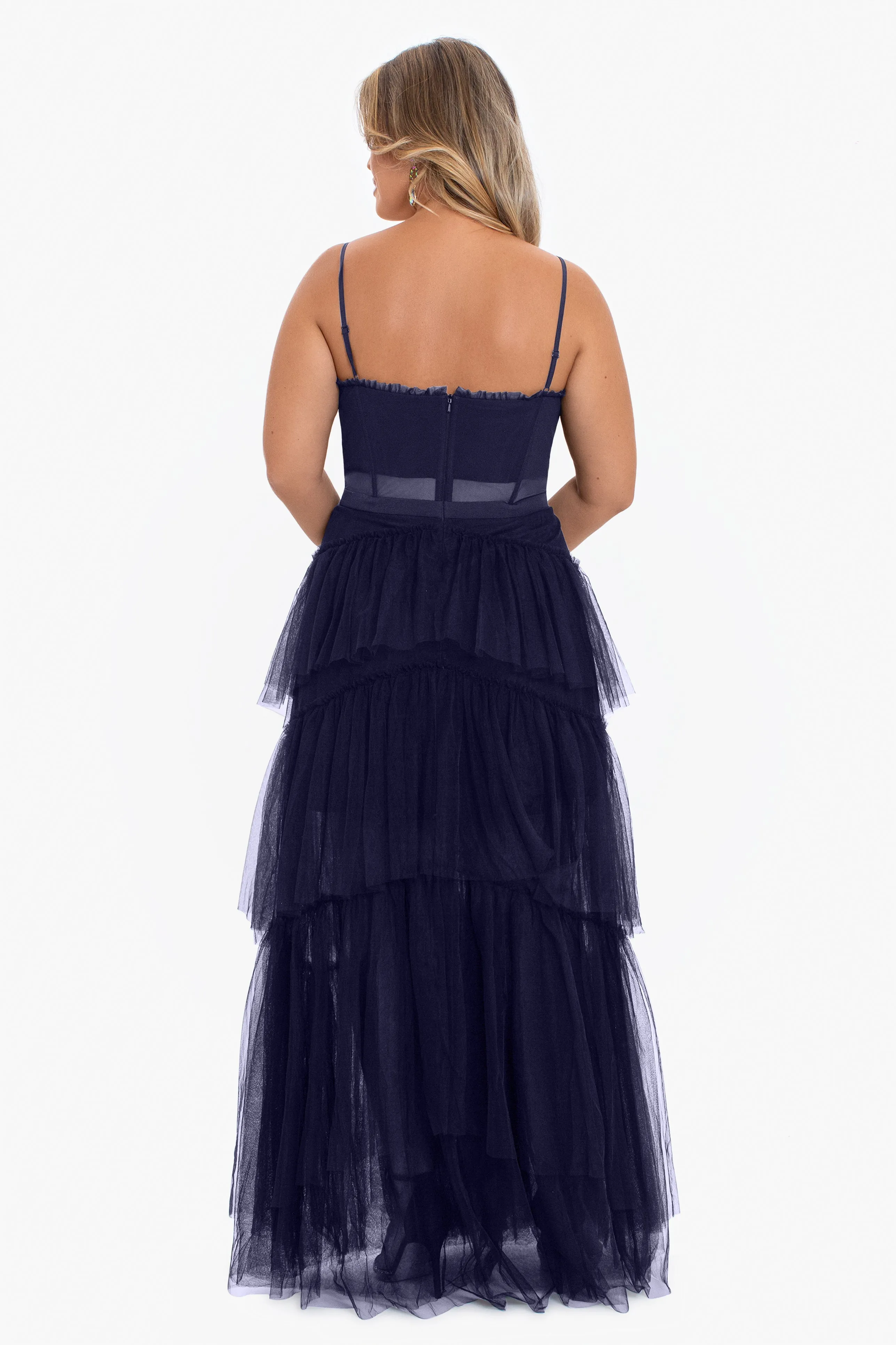 Plus "Jasmine" Long Spaghetti Strap Mesh Corset Gown sold by Betsy & Adam product image thumbnail 2