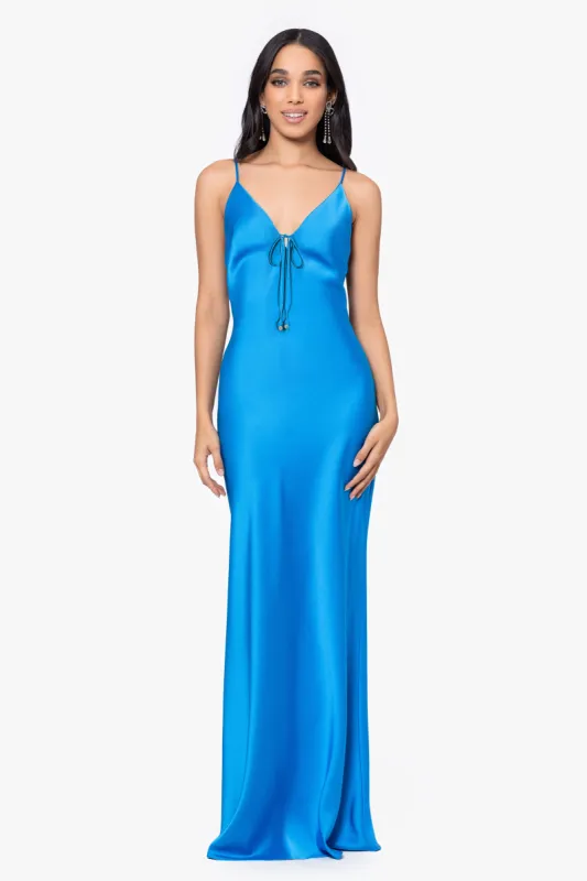 "Jen" Long Satin Spaghetti Strap Dress sold by Betsy & Adam