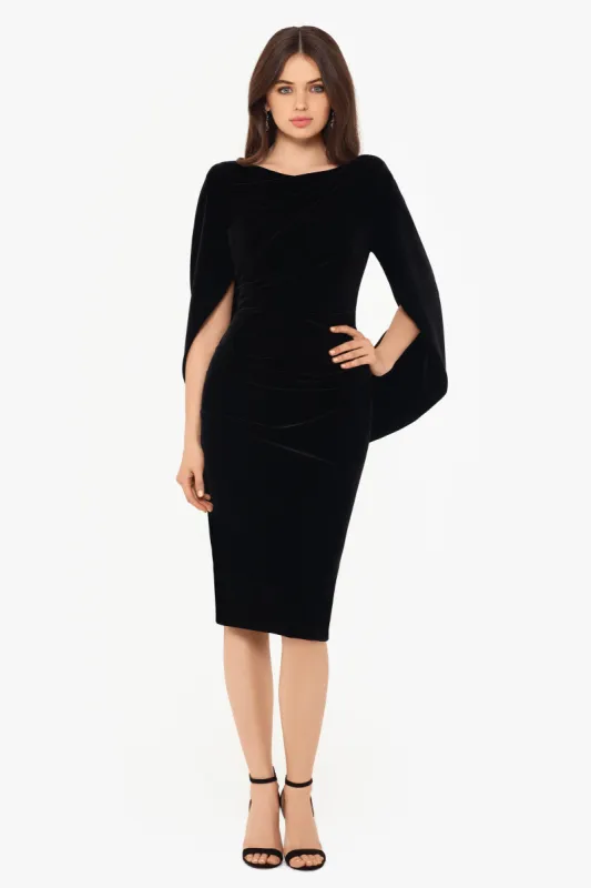 "Leona" Short Velvet Drape Back Dress sold by Betsy & Adam