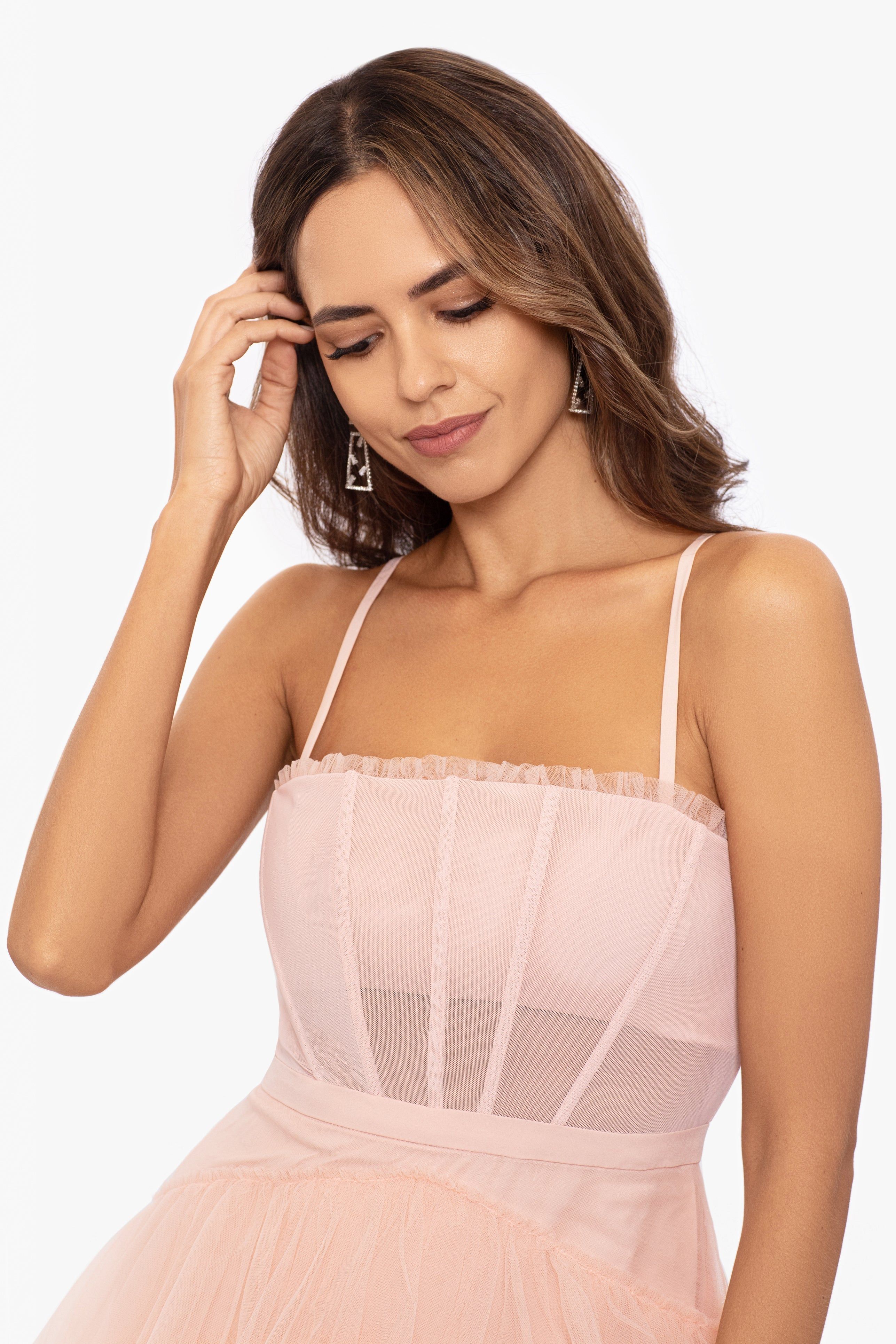 "Kiara" Short Spaghetti Strap Mesh Corset Dress sold by Betsy & Adam product image thumbnail 3