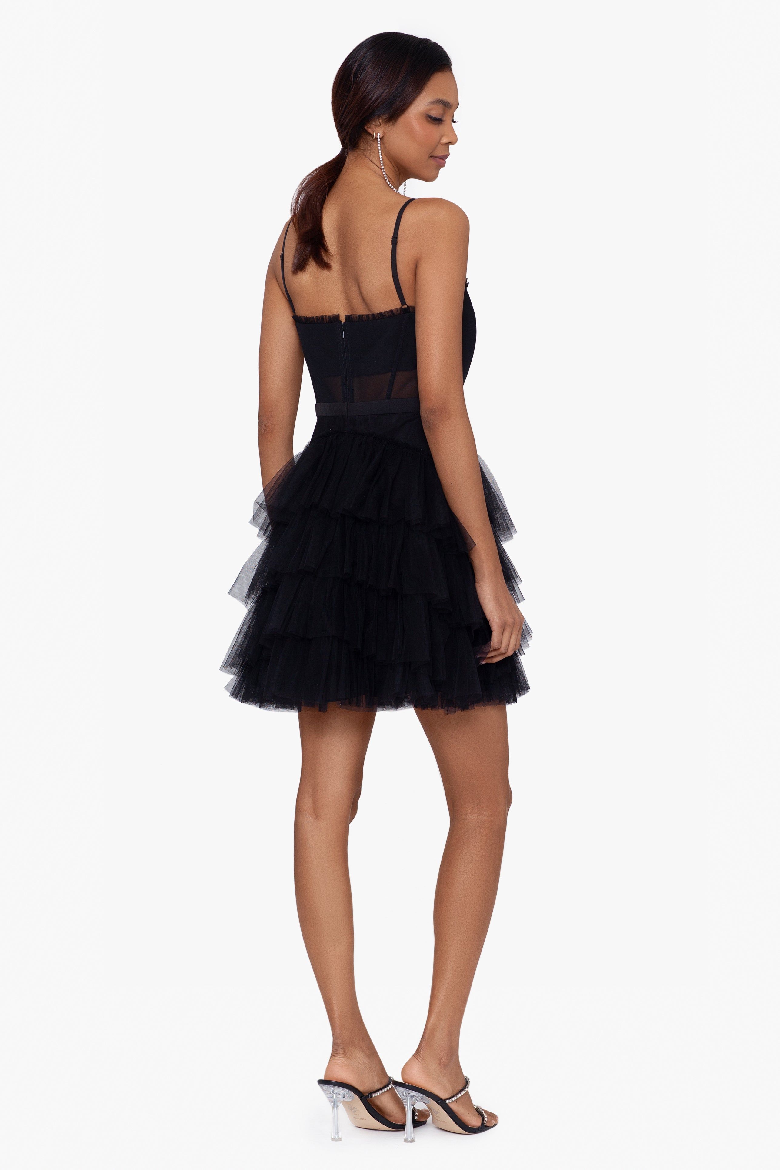 "Kiara" Short Spaghetti Strap Mesh Corset Dress sold by Betsy & Adam product image thumbnail 5