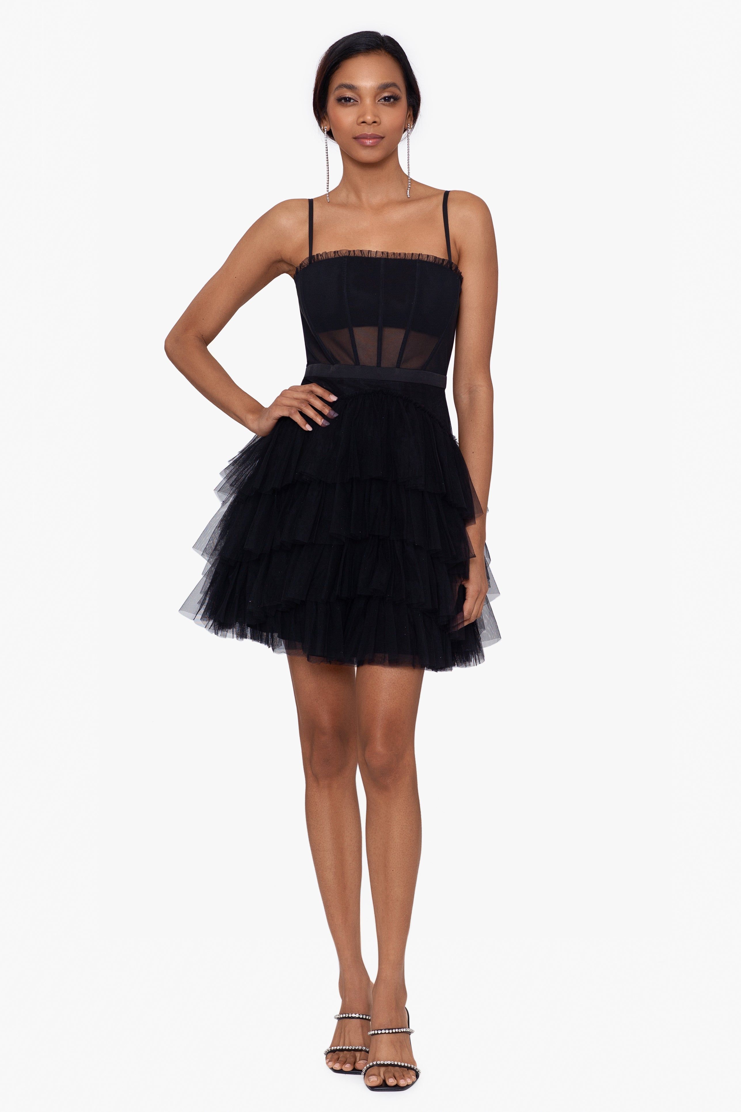 "Kiara" Short Spaghetti Strap Mesh Corset Dress sold by Betsy & Adam product image thumbnail 4