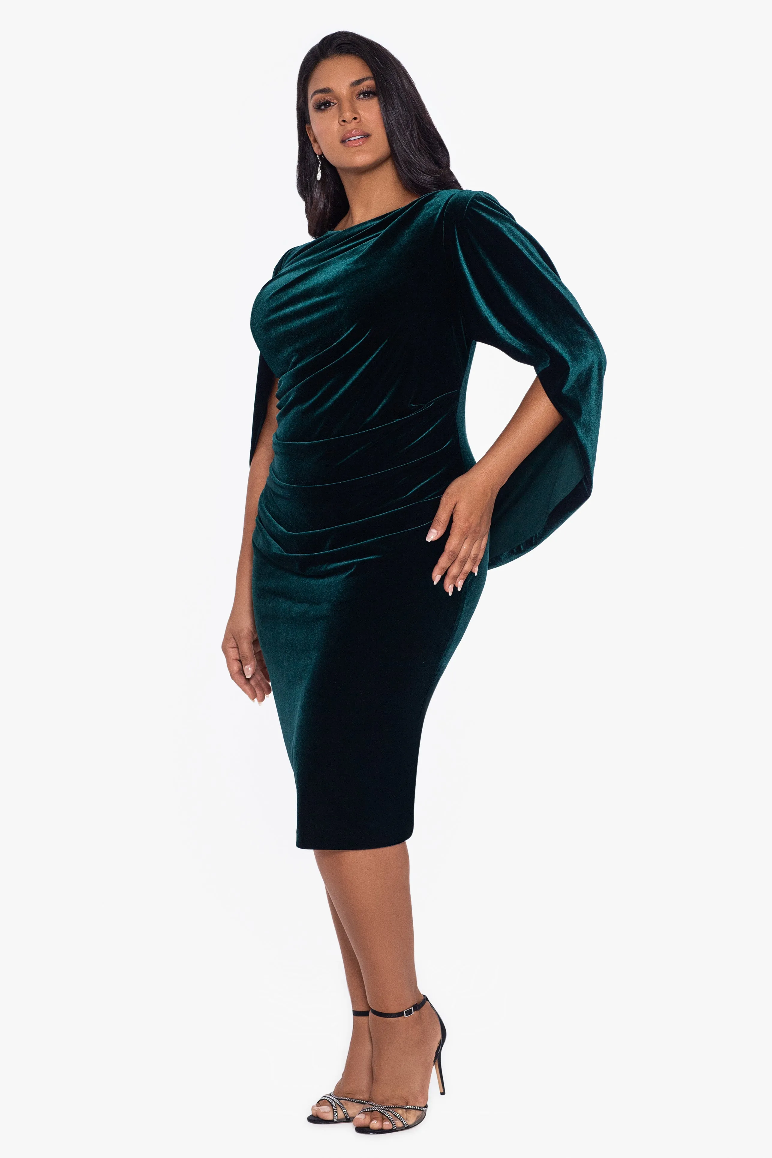 Plus "Kinsley" Short Velvet Drape Back Dress sold by Betsy & Adam product image thumbnail 5