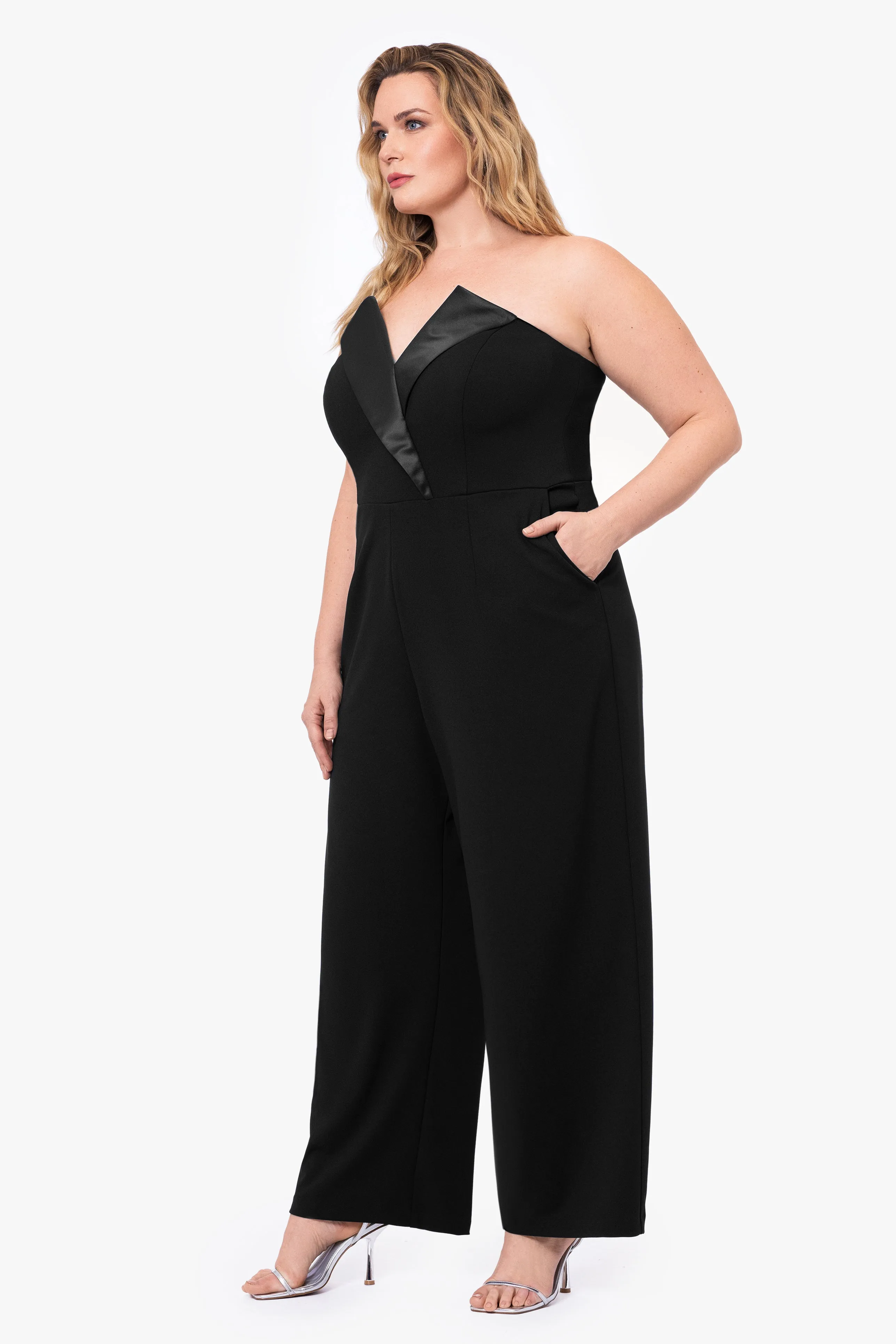 Plus "Tasha" Long Strapless Tuxedo Jumpsuit sold by Betsy & Adam product image thumbnail 3