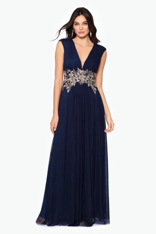 "Casey" Long Chiffon V-Neck Dress made by Betsy & Adam