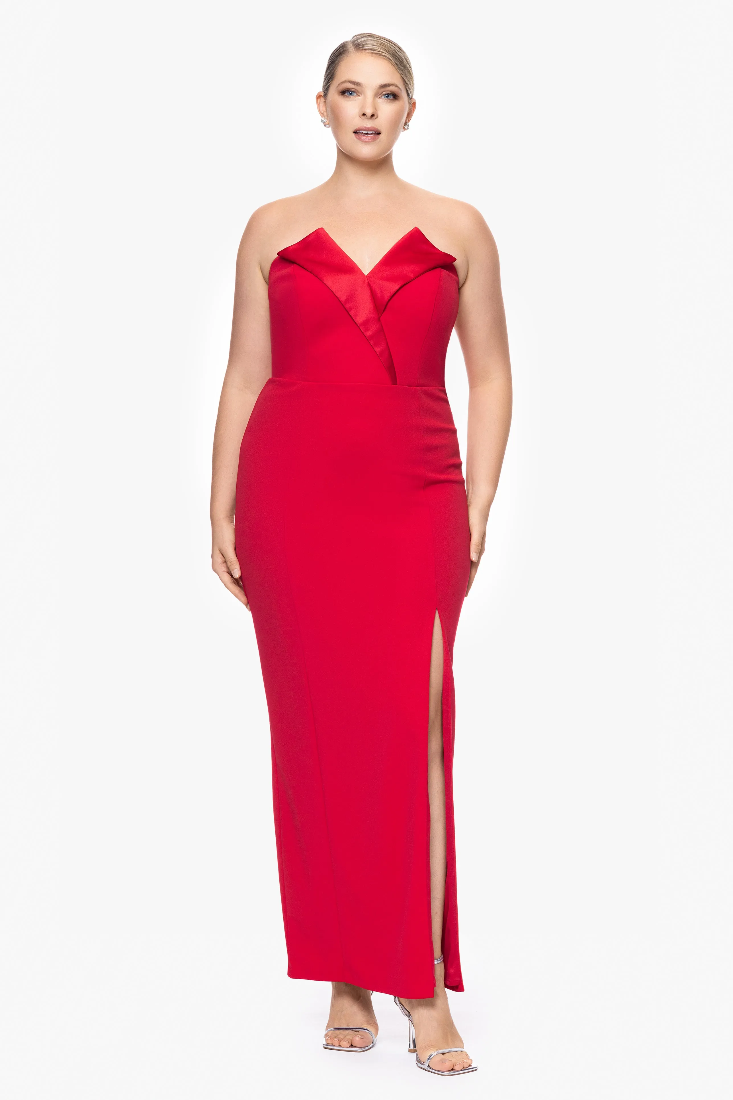 Plus "Violette" Long Strapless V Neck Tuxedo Dress sold by Betsy & Adam product image thumbnail 4