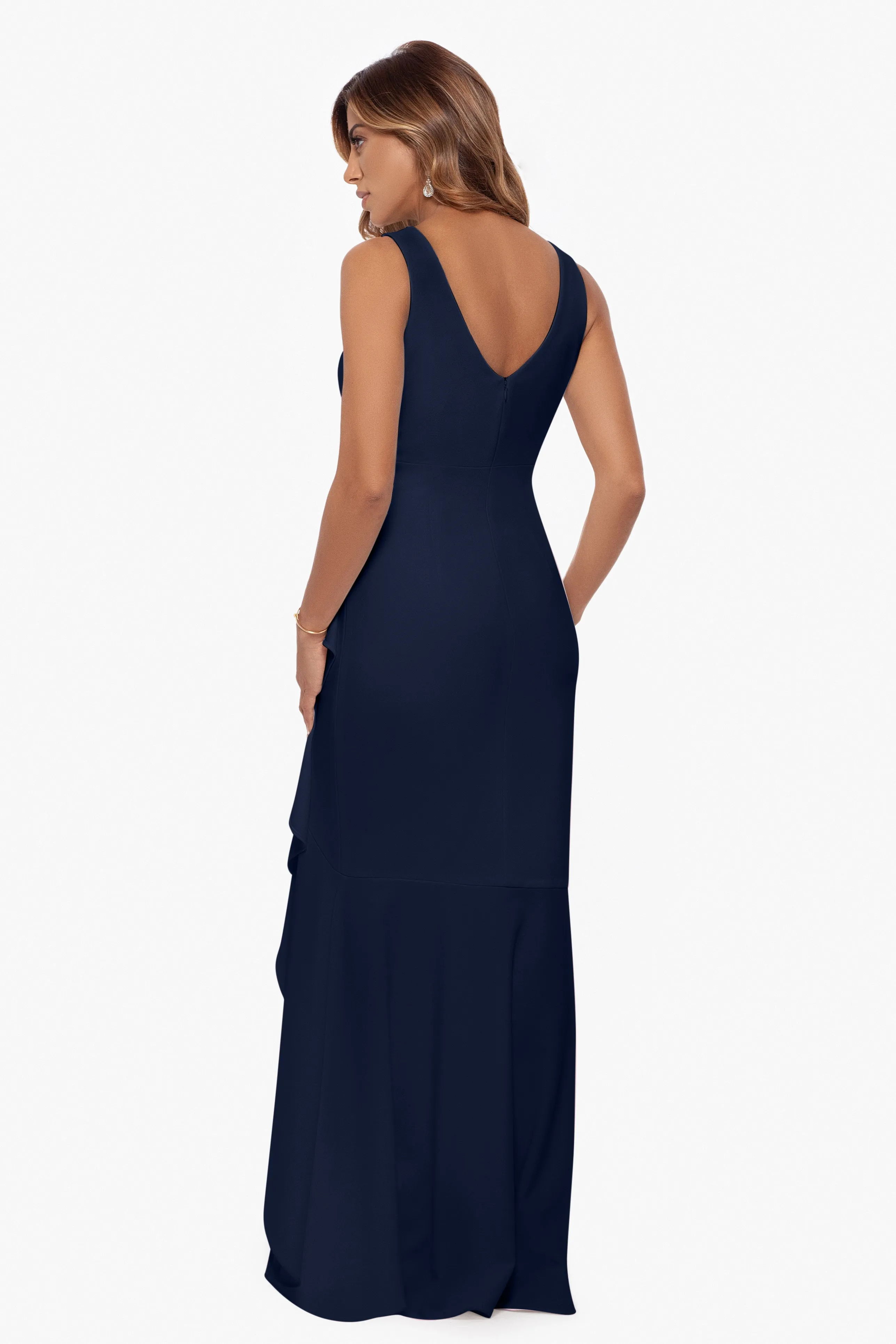 "Candace" Long V- Neck Hi Low Cascade Dress sold by Betsy & Adam product image thumbnail 4