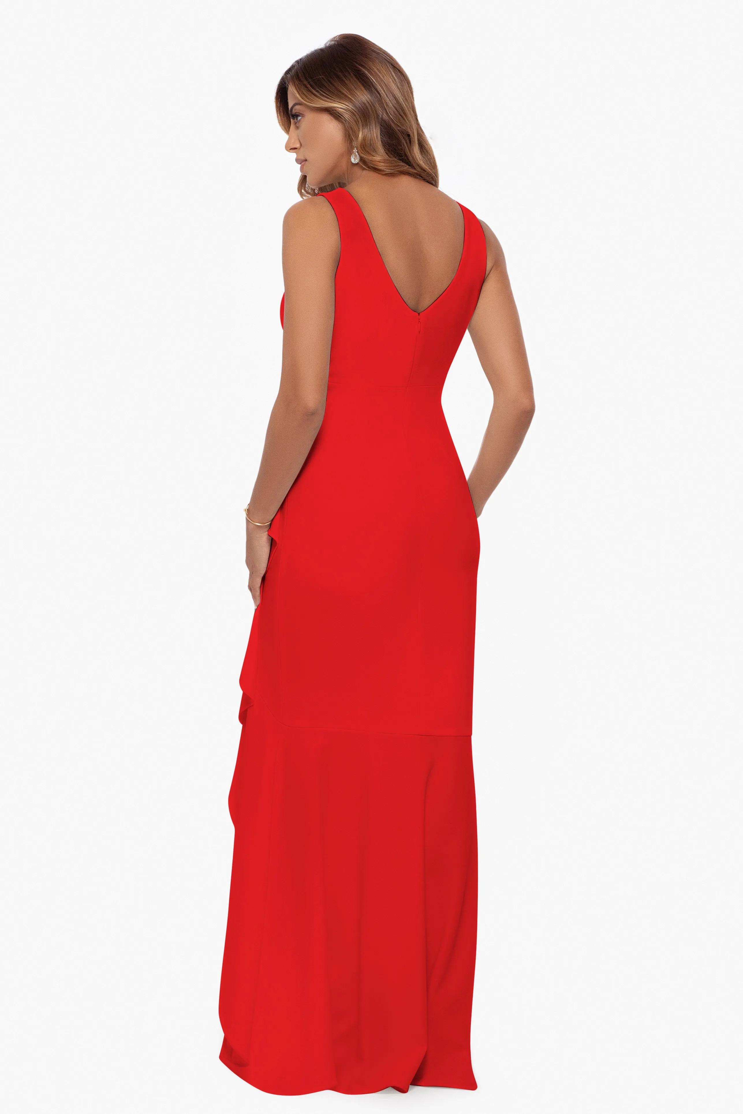 "Candace" Long V- Neck Hi Low Cascade Dress sold by Betsy & Adam product image thumbnail 2