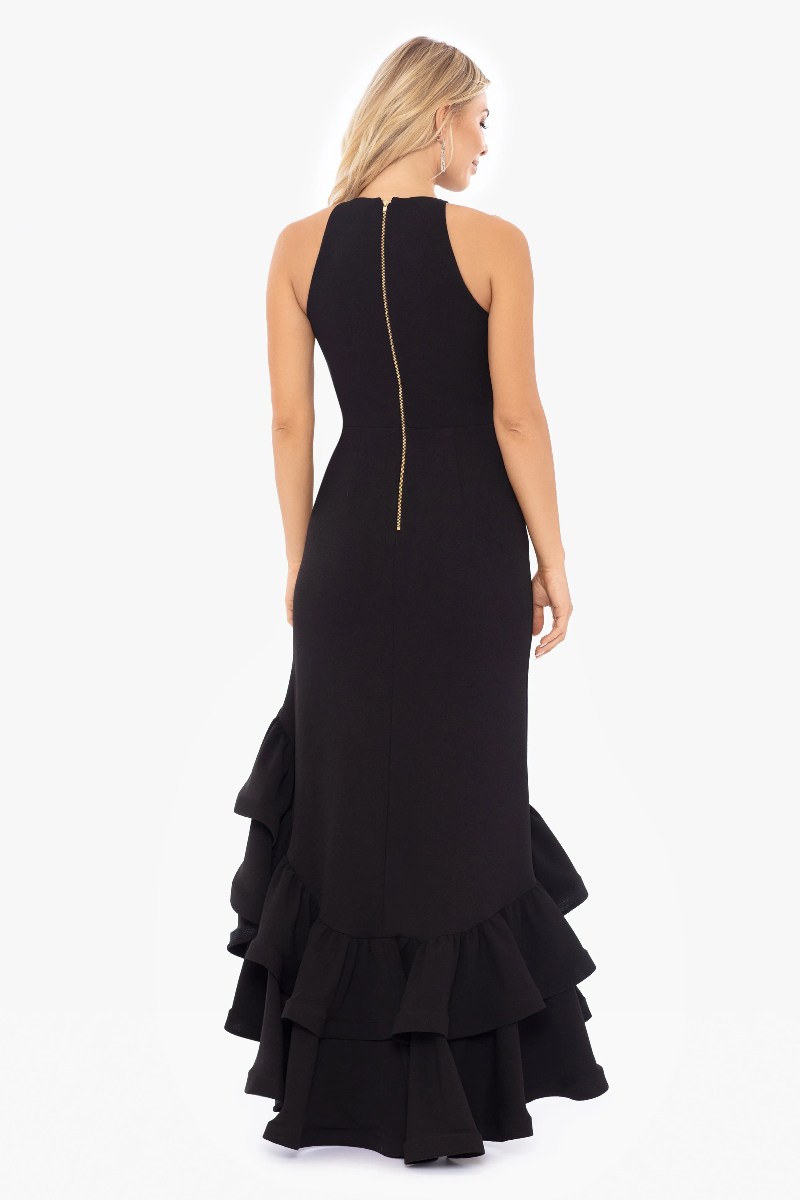 "Arielle" Scuba Crepe Ruffle Slit Gown sold by Betsy & Adam product image thumbnail 5