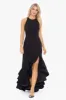 "Arielle" Scuba Crepe Ruffle Slit Gown sold by Betsy & Adam
