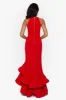 "Arielle" Scuba Crepe Ruffle Slit Gown sold by Betsy & Adam