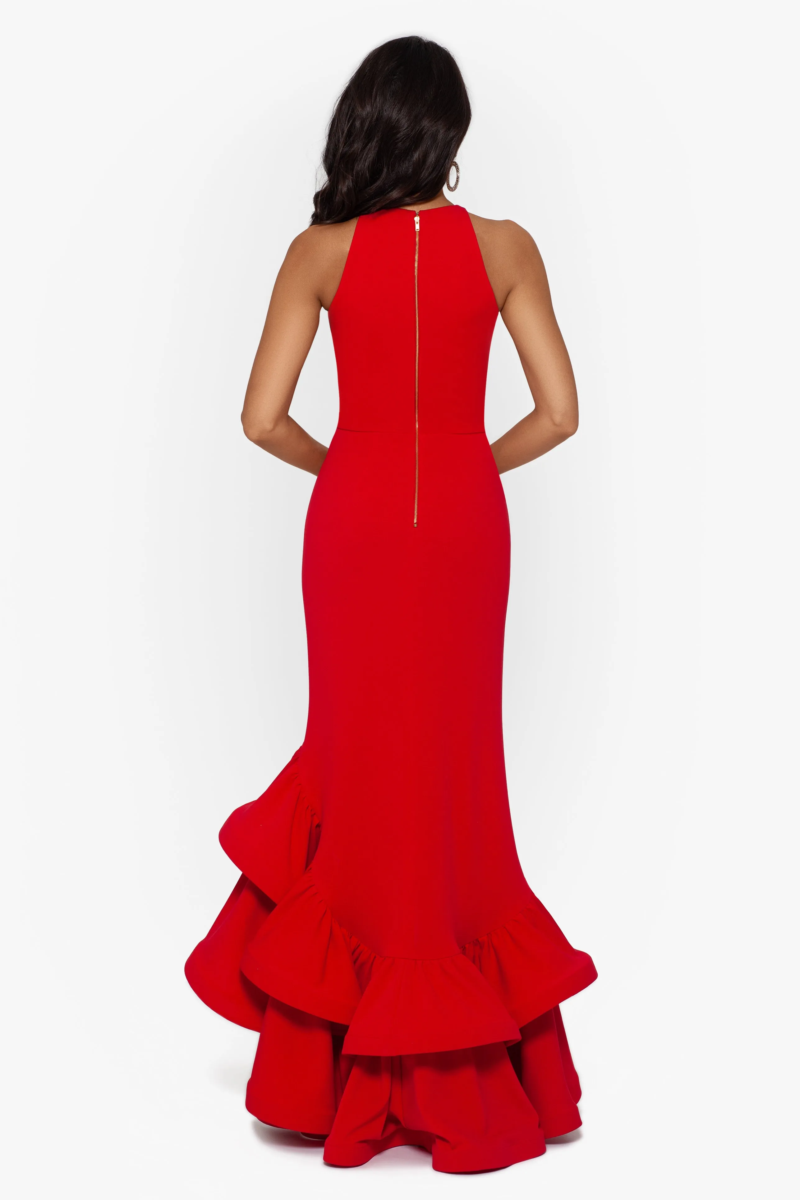 "Arielle" Scuba Crepe Ruffle Slit Gown sold by Betsy & Adam product image thumbnail 2