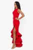 "Arielle" Scuba Crepe Ruffle Slit Gown sold by Betsy & Adam