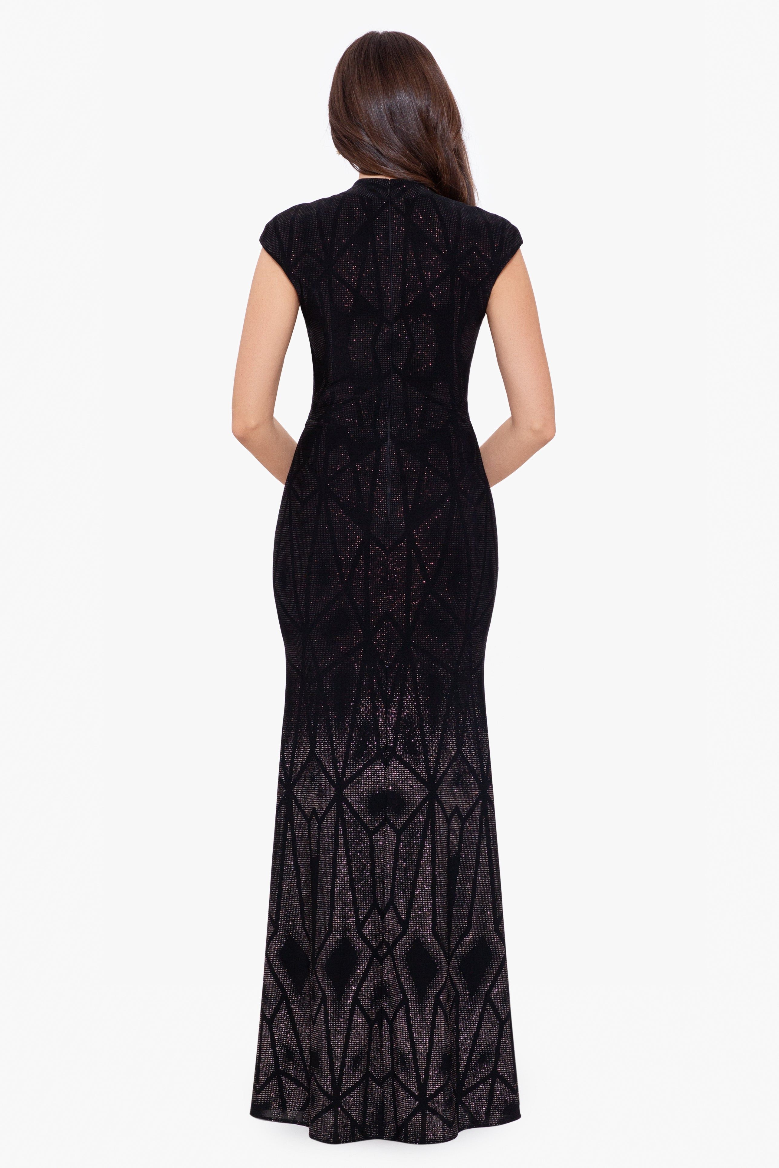 "Alora" Long Cap Sleeve Glitter Ombre Gown sold by Betsy & Adam product image thumbnail 2