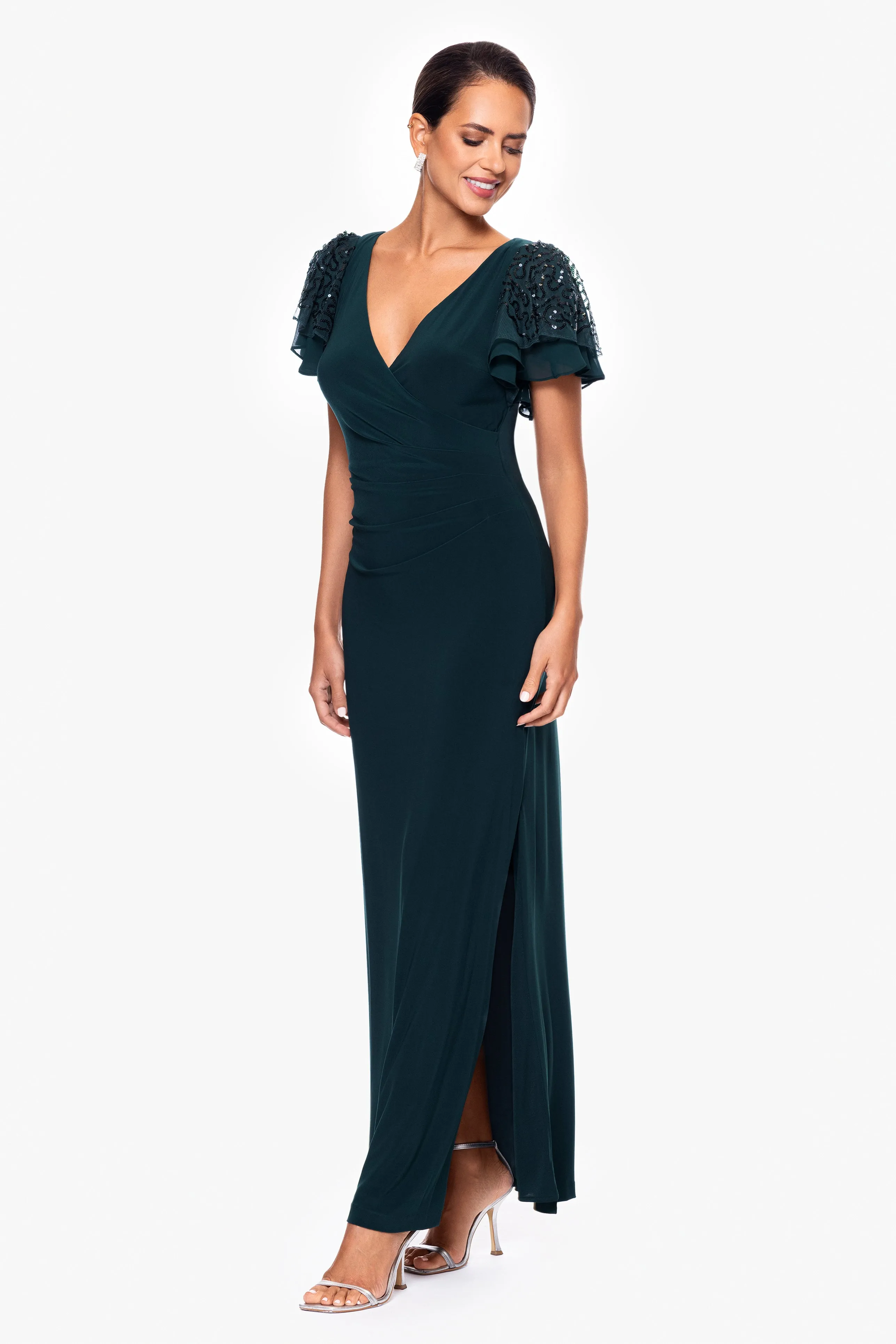 "Jennifer" Long Jersey Knit Sequin Sleeve Dress sold by Betsy & Adam product image thumbnail 4