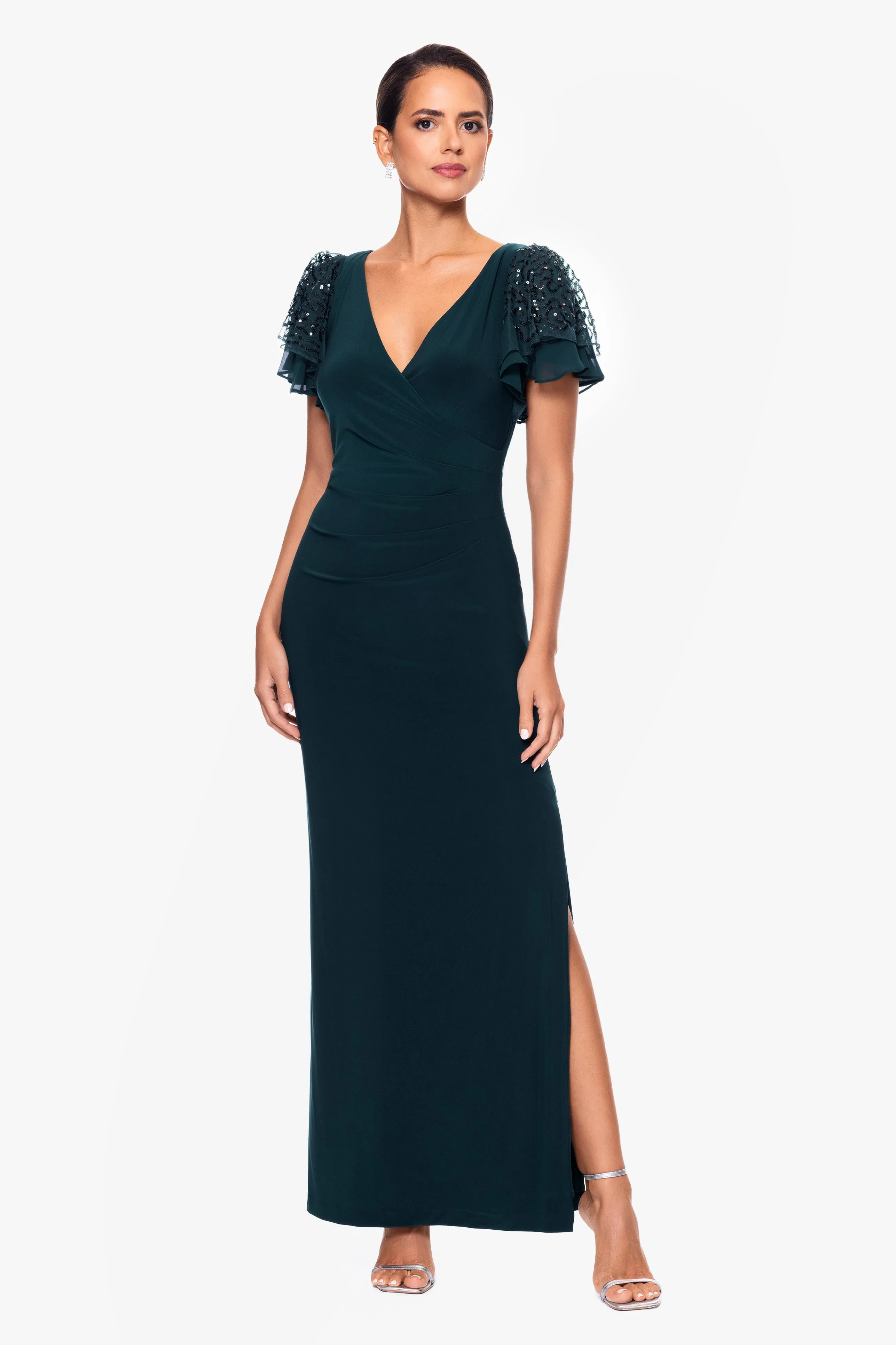 "Jennifer" Long Jersey Knit Sequin Sleeve Dress sold by Betsy & Adam product image thumbnail 3