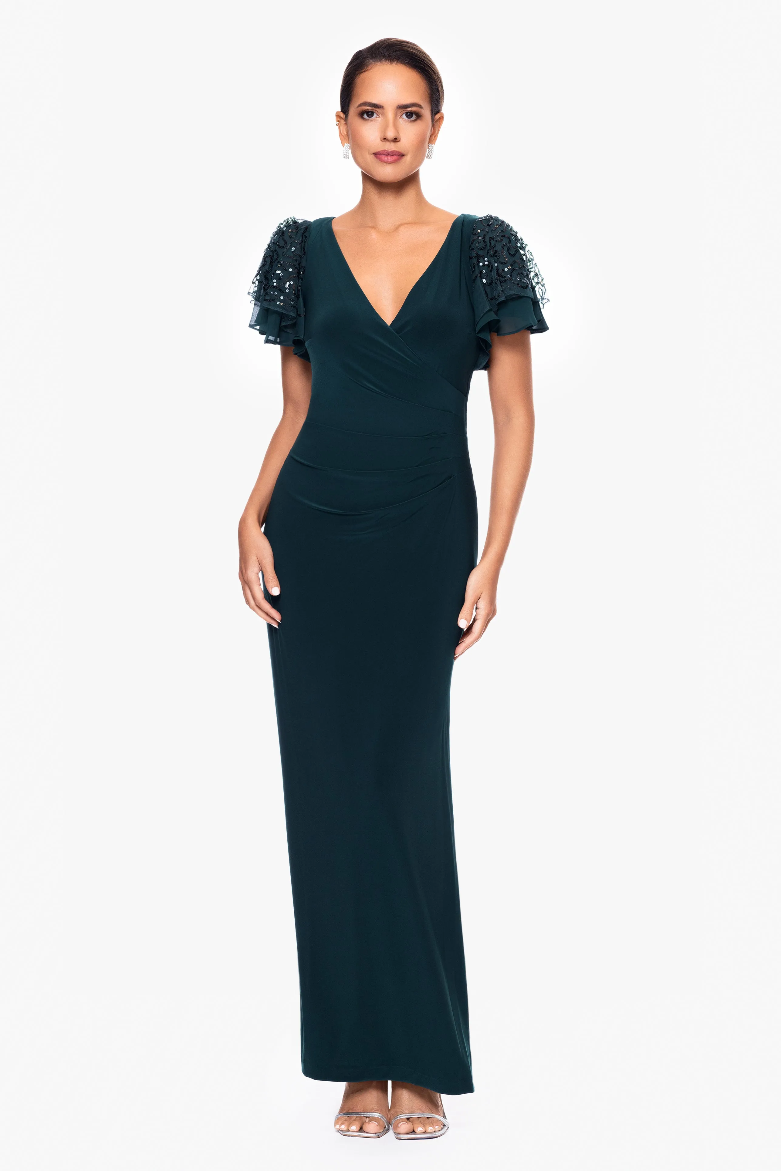 "Jennifer" Long Jersey Knit Sequin Sleeve Dress sold by Betsy & Adam