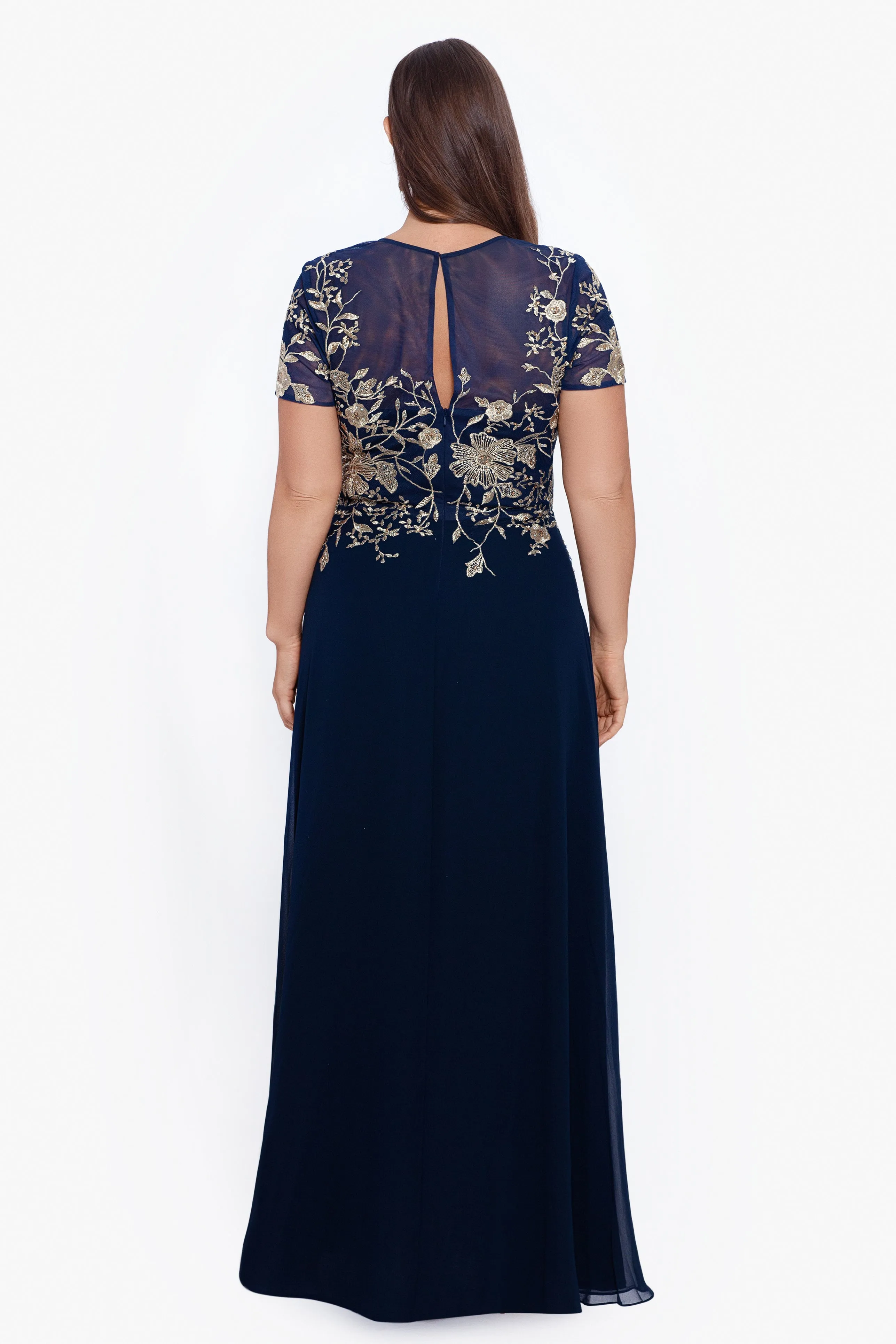 Plus "Ivanna" Long Embroidered Mesh Cap Sleeve Dress sold by Betsy & Adam product image thumbnail 2