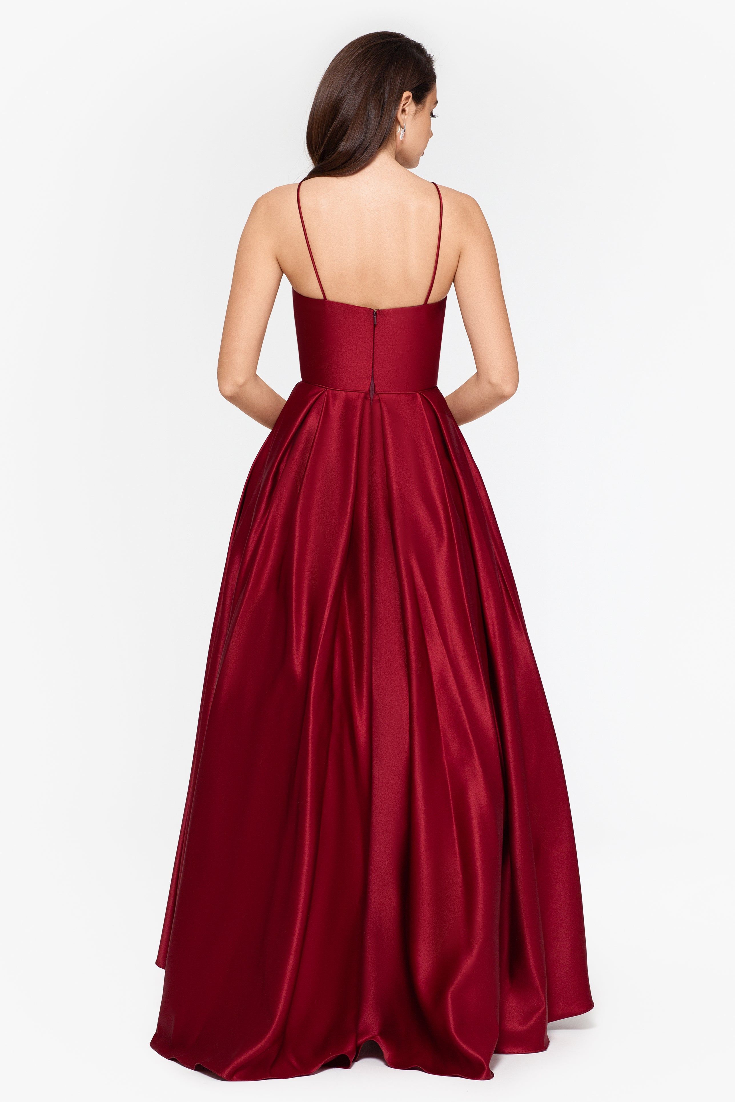 Petite "Grier" Long High Low Halter Satin Ballgown sold by Betsy & Adam product image thumbnail 2