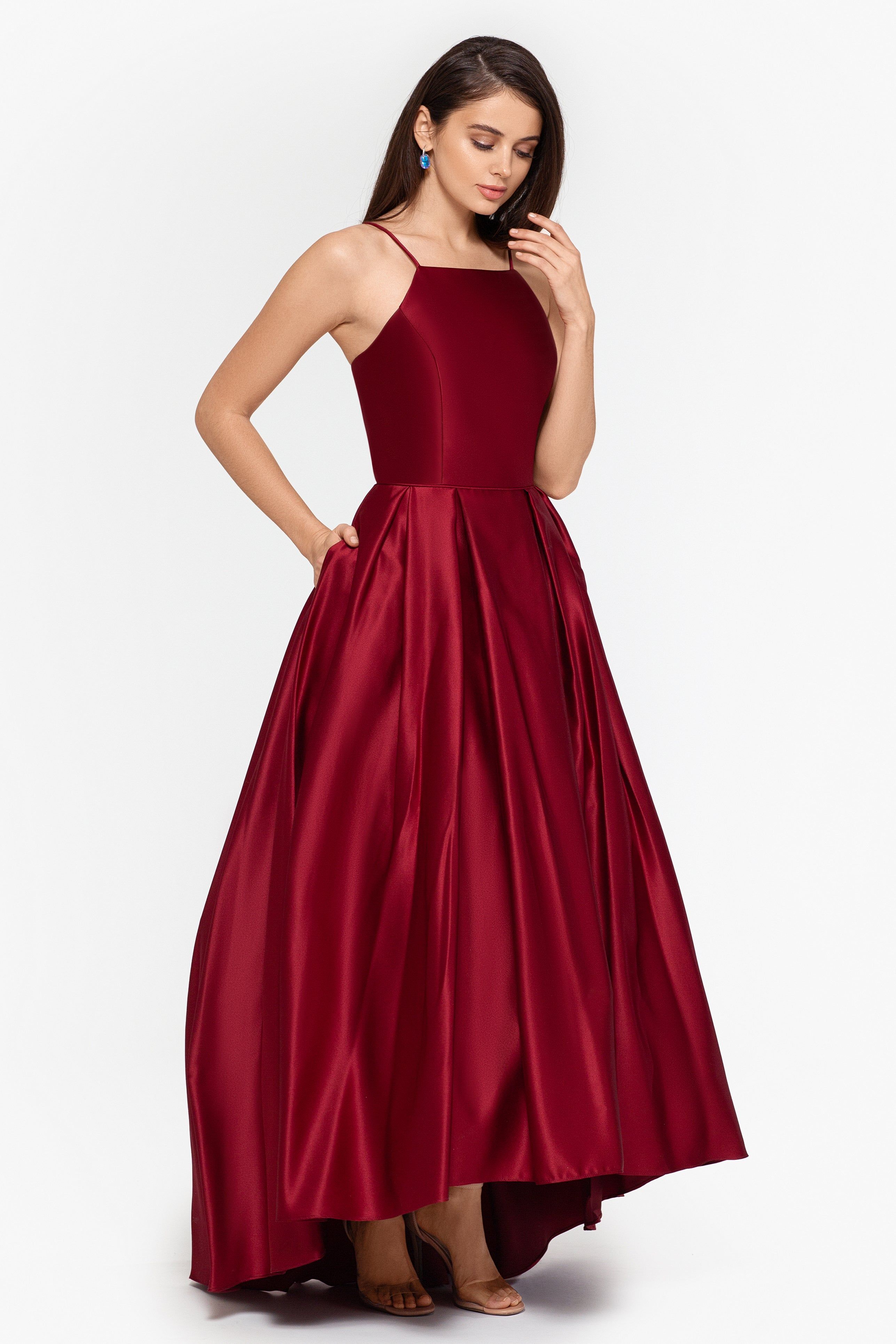 Petite "Grier" Long High Low Halter Satin Ballgown sold by Betsy & Adam product image thumbnail 3