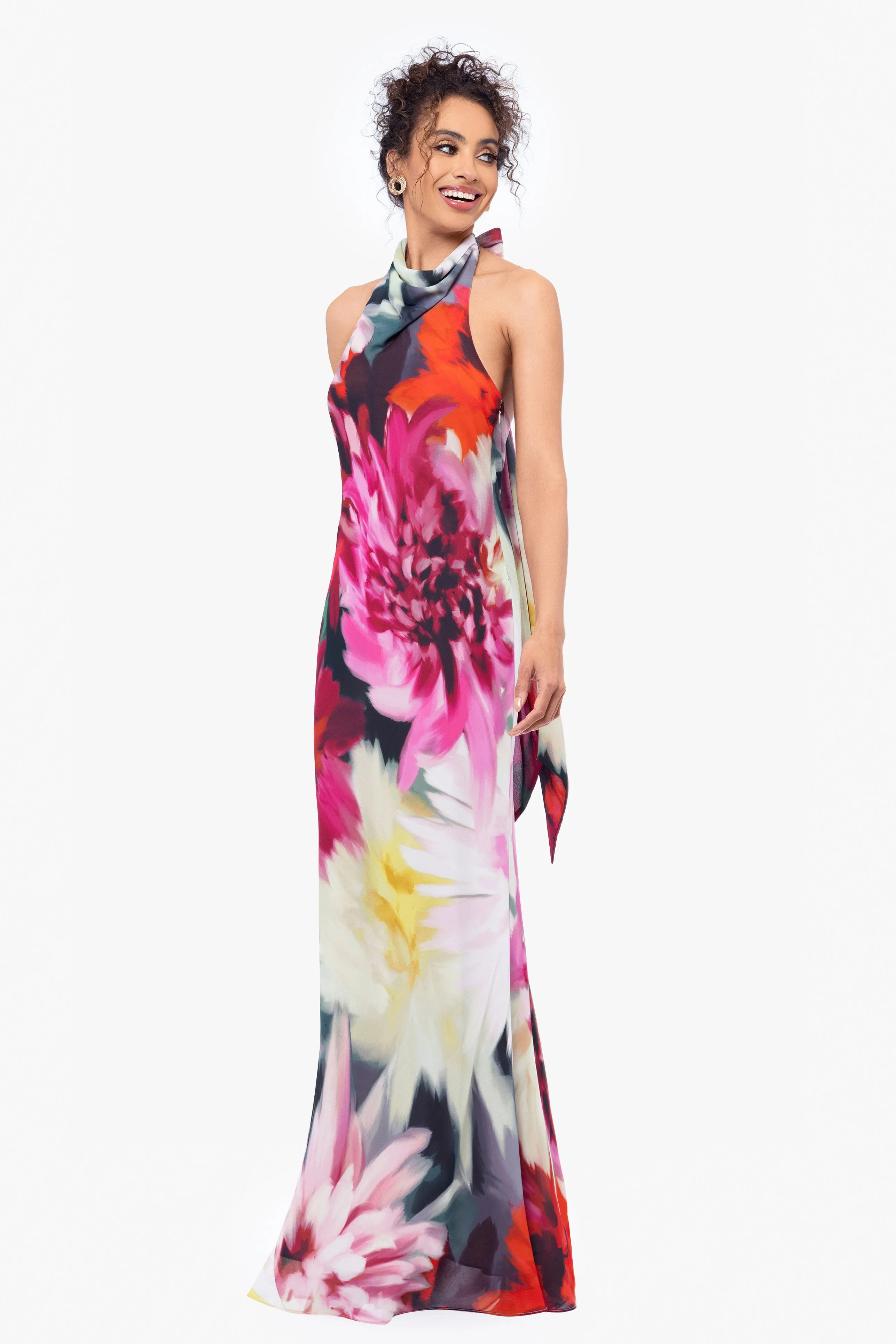 "Olivia" High Neck Chiffon Print Gown sold by Betsy & Adam product image thumbnail 3