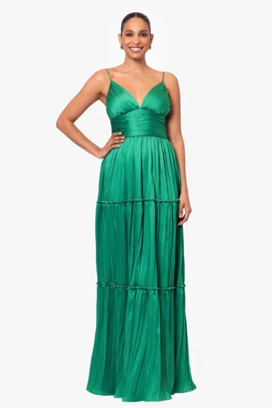 "Carrie" Long Pleated Floor Length Gown sold by Betsy & Adam