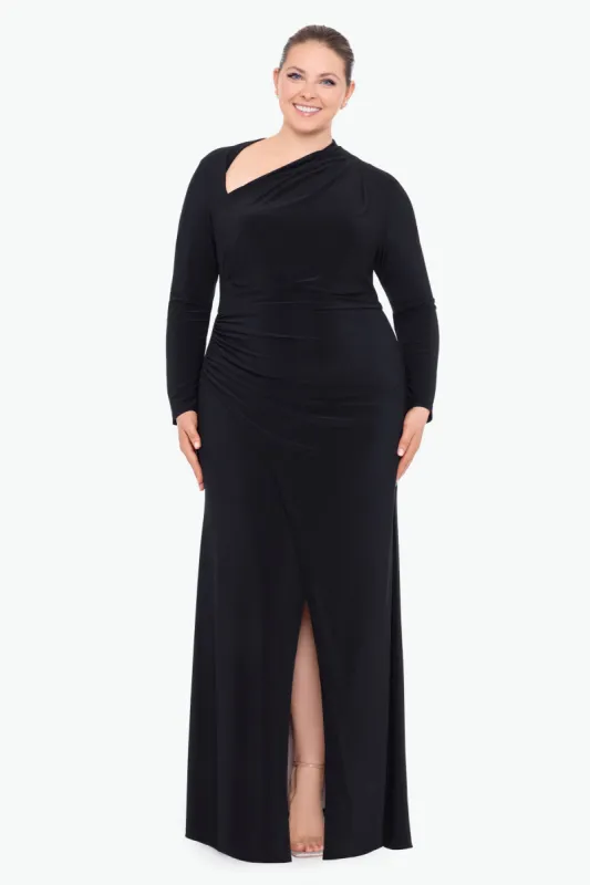 Plus "Adelyn" Long Sleeve Jersey Knit Asymmetrical Neck Dress sold by Betsy & Adam