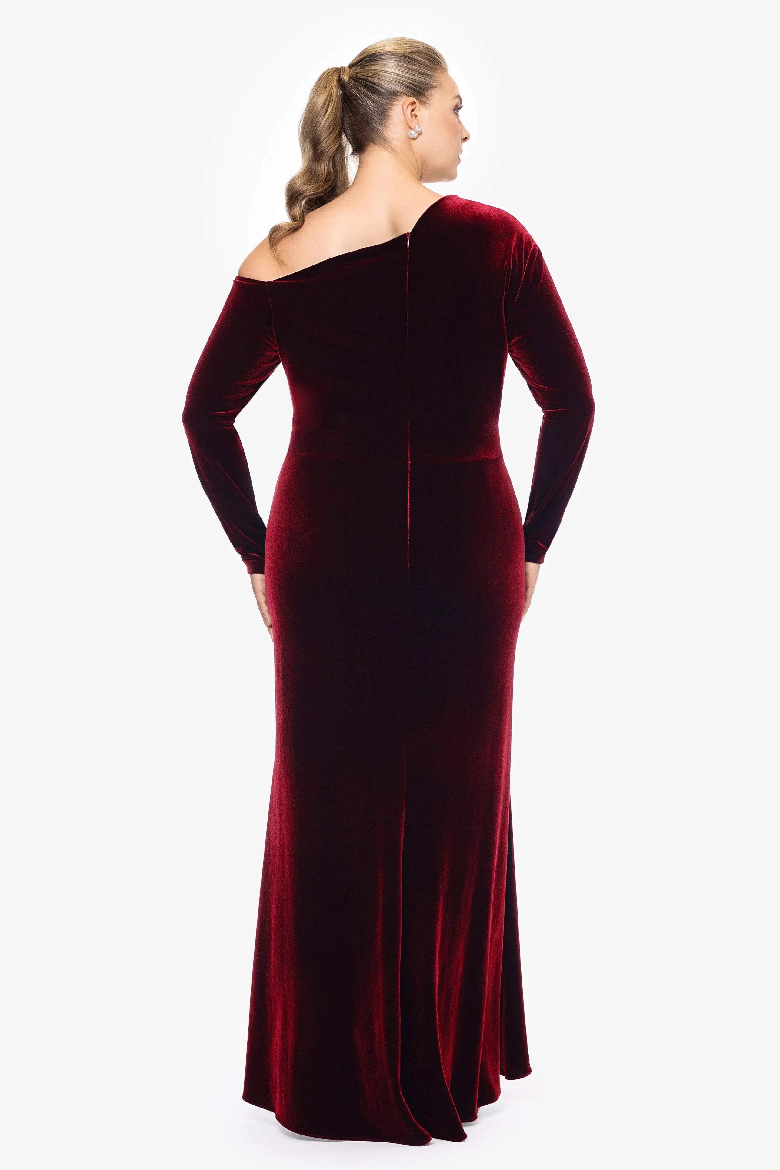 Plus "Annette" Long Velvet Drop Shoulder Long Sleeve Dress sold by Betsy & Adam product image thumbnail 2