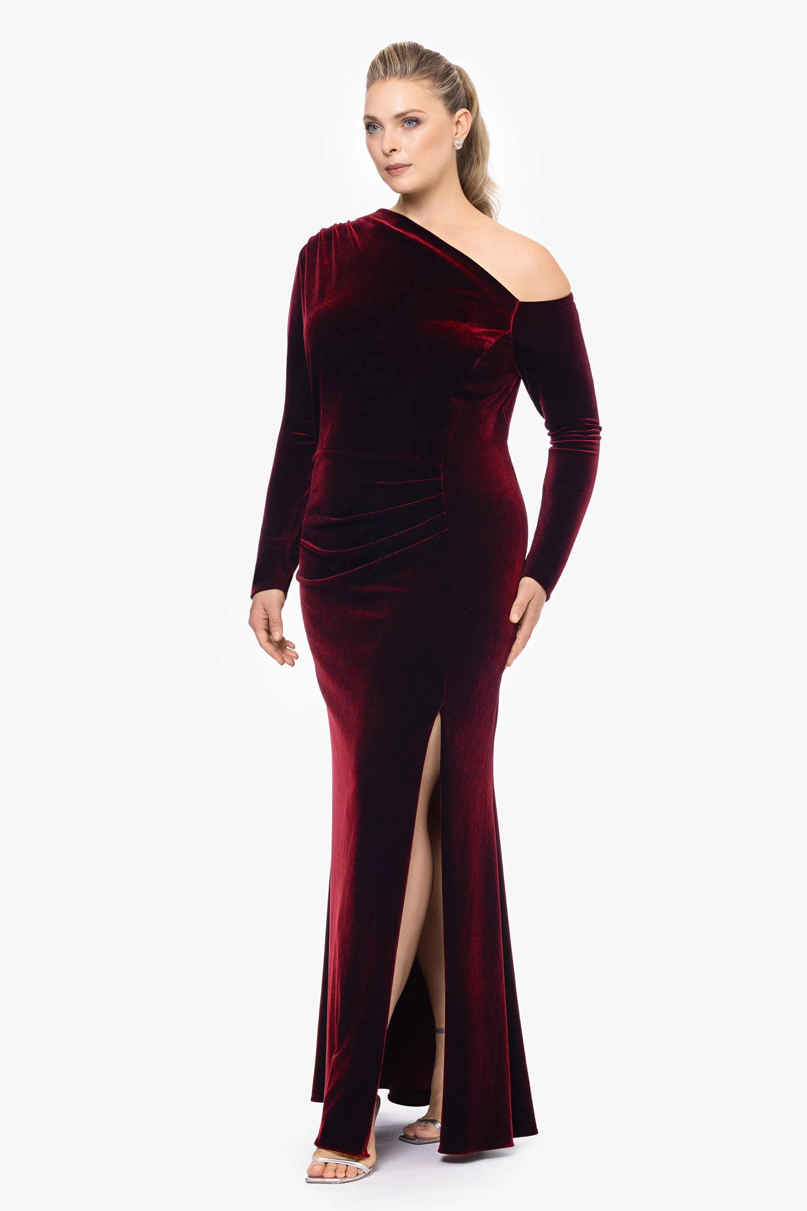 Plus "Annette" Long Velvet Drop Shoulder Long Sleeve Dress sold by Betsy & Adam product image thumbnail 3