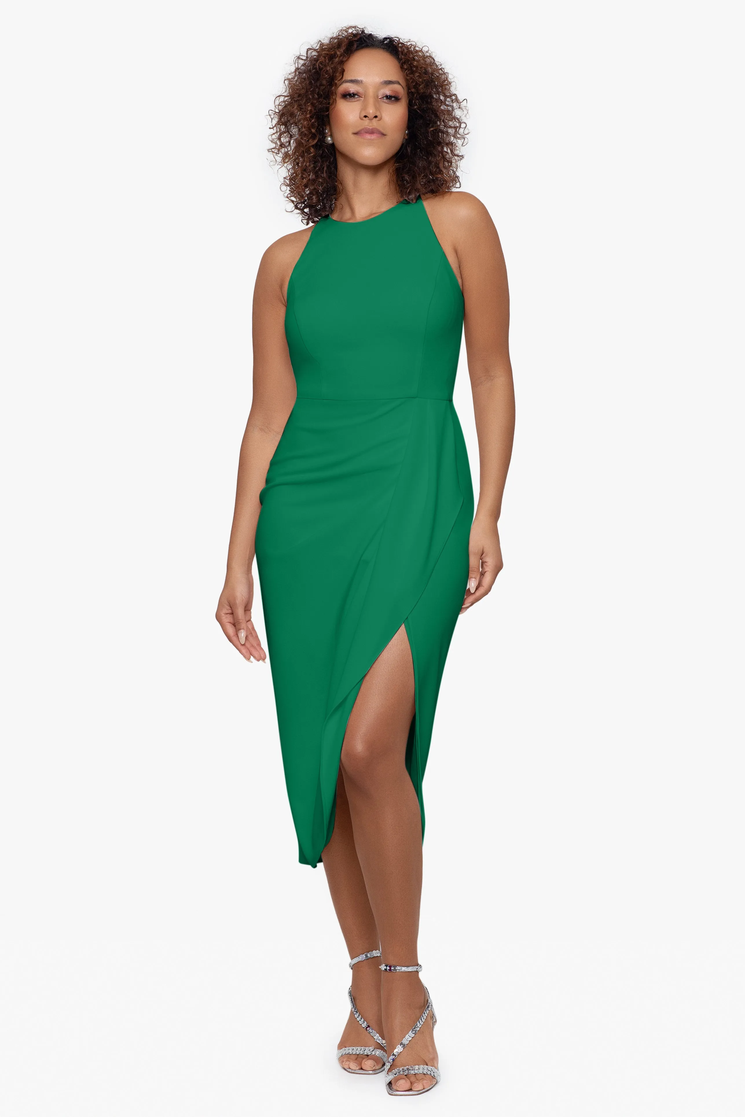 "Deborah" Midi Halter Scuba Crepe Sarong Dress sold by Betsy & Adam