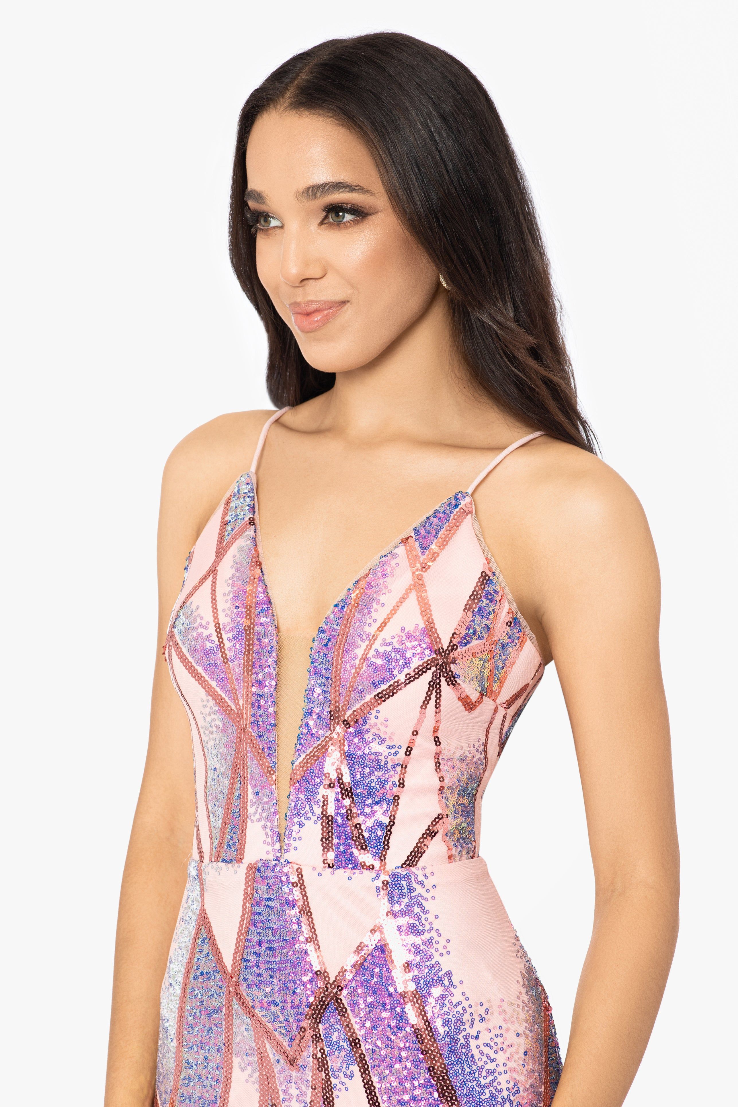 "Harper" Long Sequin Placement V-Neck Dress sold by Betsy & Adam product image thumbnail 3