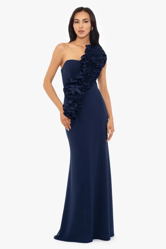 "Gianina" Long Scuba Crepe 3D Flower Dress sold by Betsy & Adam