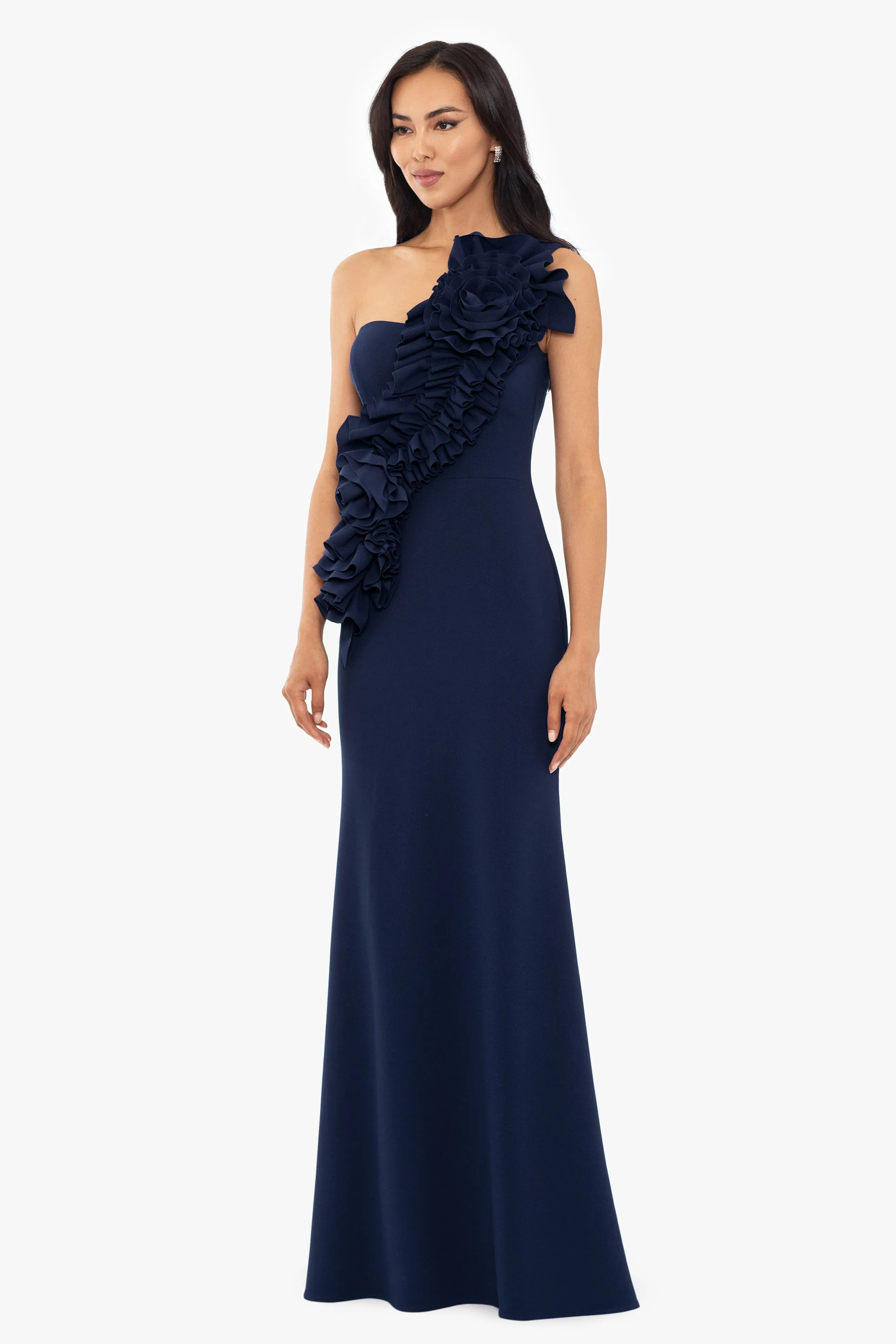 "Gianina" Long Scuba Crepe 3D Flower Dress sold by Betsy & Adam product image thumbnail 3