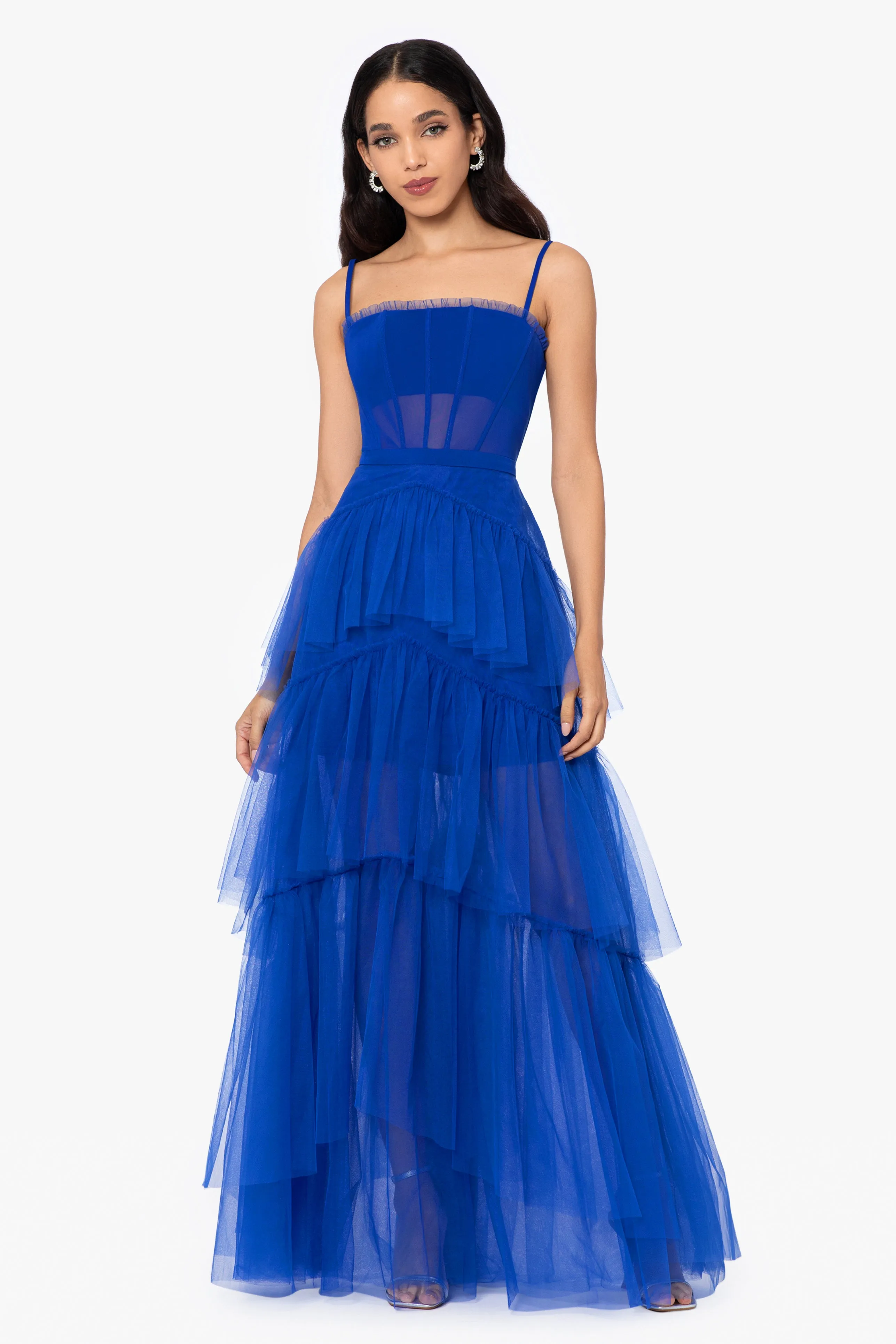 "Jasmine" Spaghetti Strap Mesh Corset Gown sold by Betsy & Adam product image thumbnail 5