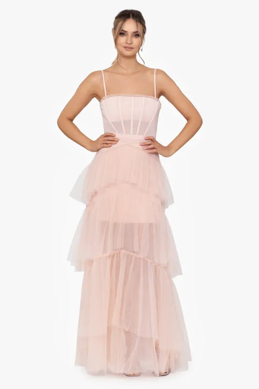 "Jasmine" Spaghetti Strap Mesh Corset Gown sold by Betsy & Adam