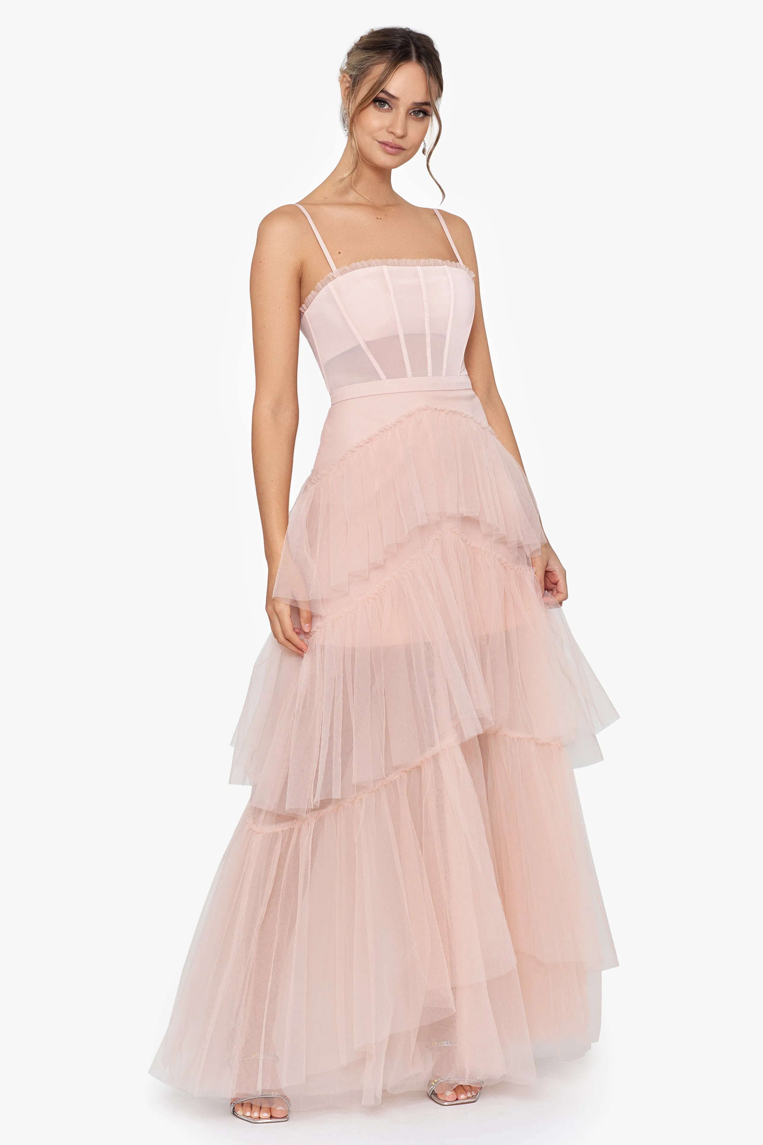 "Jasmine" Spaghetti Strap Mesh Corset Gown sold by Betsy & Adam product image thumbnail 3
