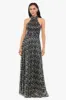 "Vilma" Long Foil Print Halter Neck Dress sold by Betsy & Adam