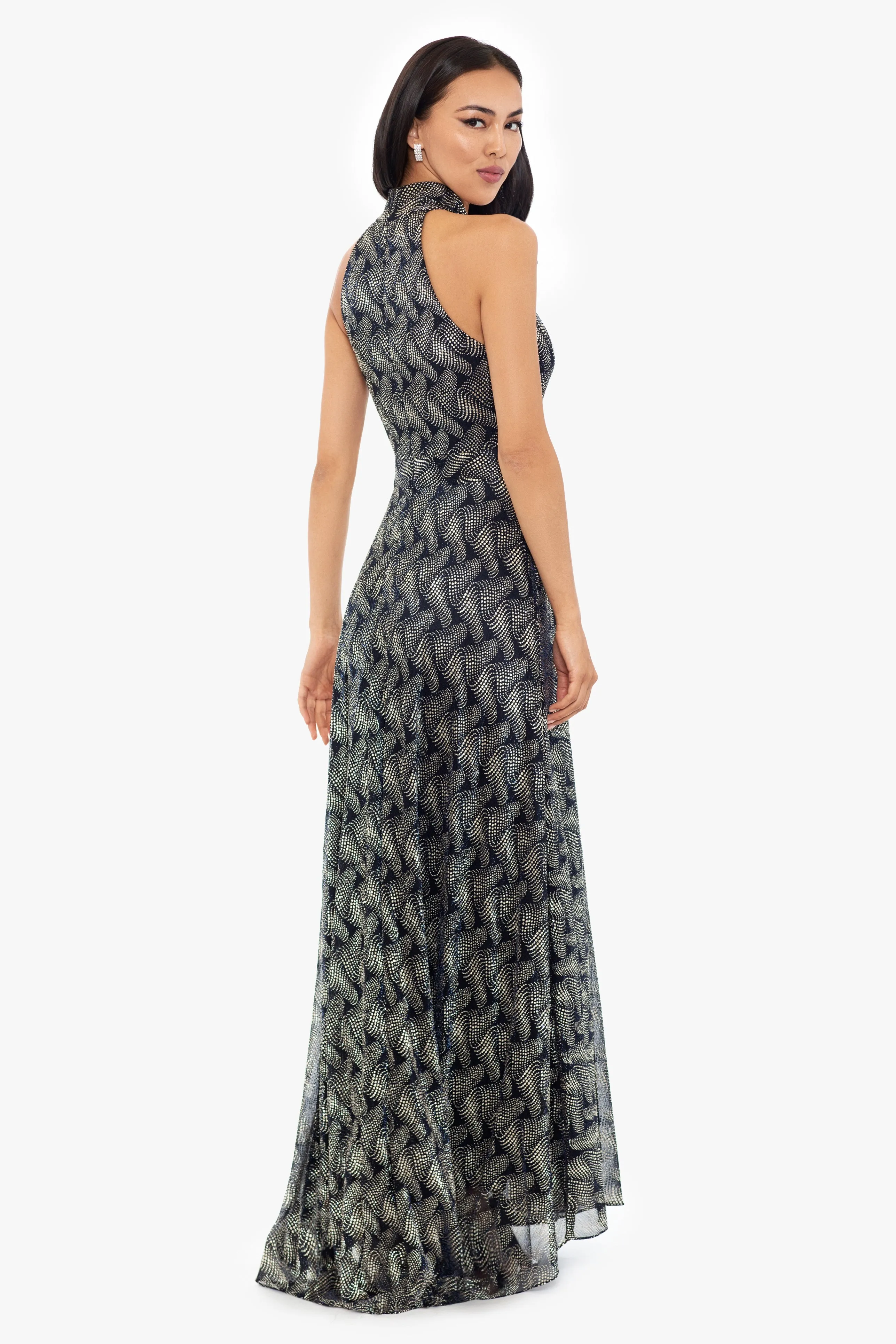 "Vilma" Long Foil Print Halter Neck Dress sold by Betsy & Adam product image thumbnail 2