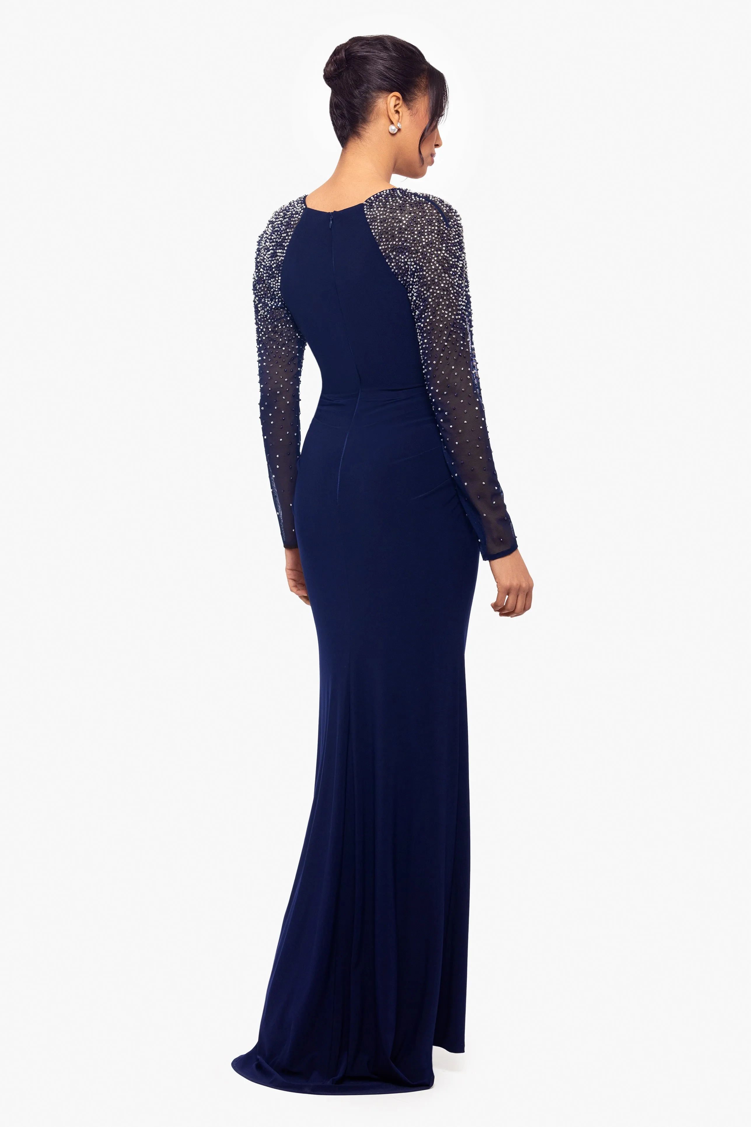 "Anna" Long Jersey Knit Embellished Sleeve Dress sold by Betsy & Adam product image thumbnail 2