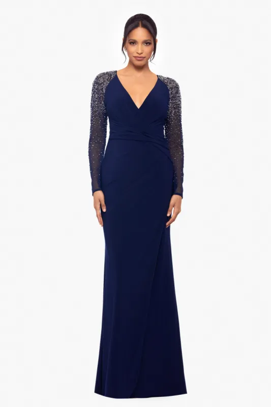 "Anna" Long Jersey Knit Embellished Sleeve Dress sold by Betsy & Adam