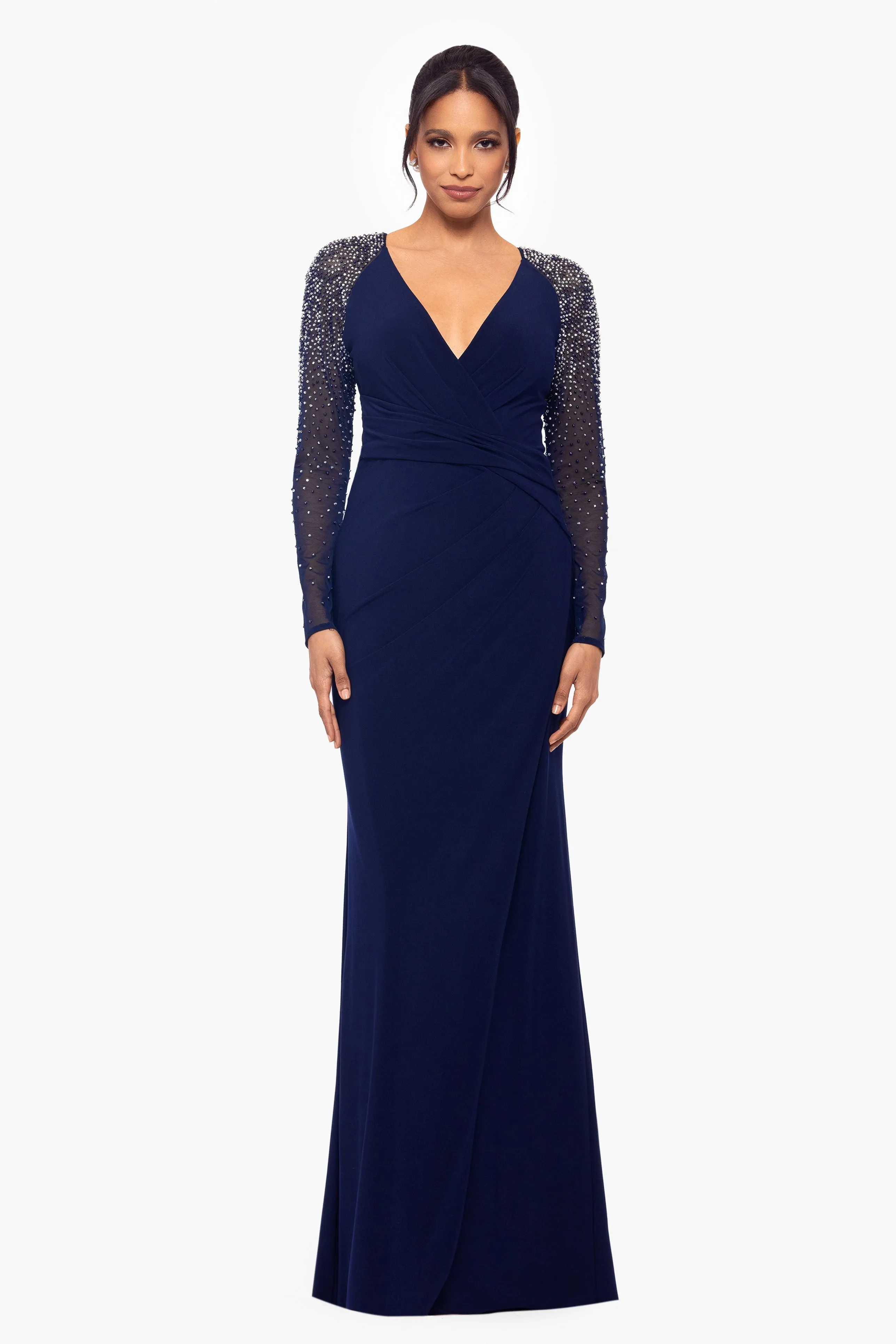 "Anna" Long Jersey Knit Embellished Sleeve Dress sold by Betsy & Adam