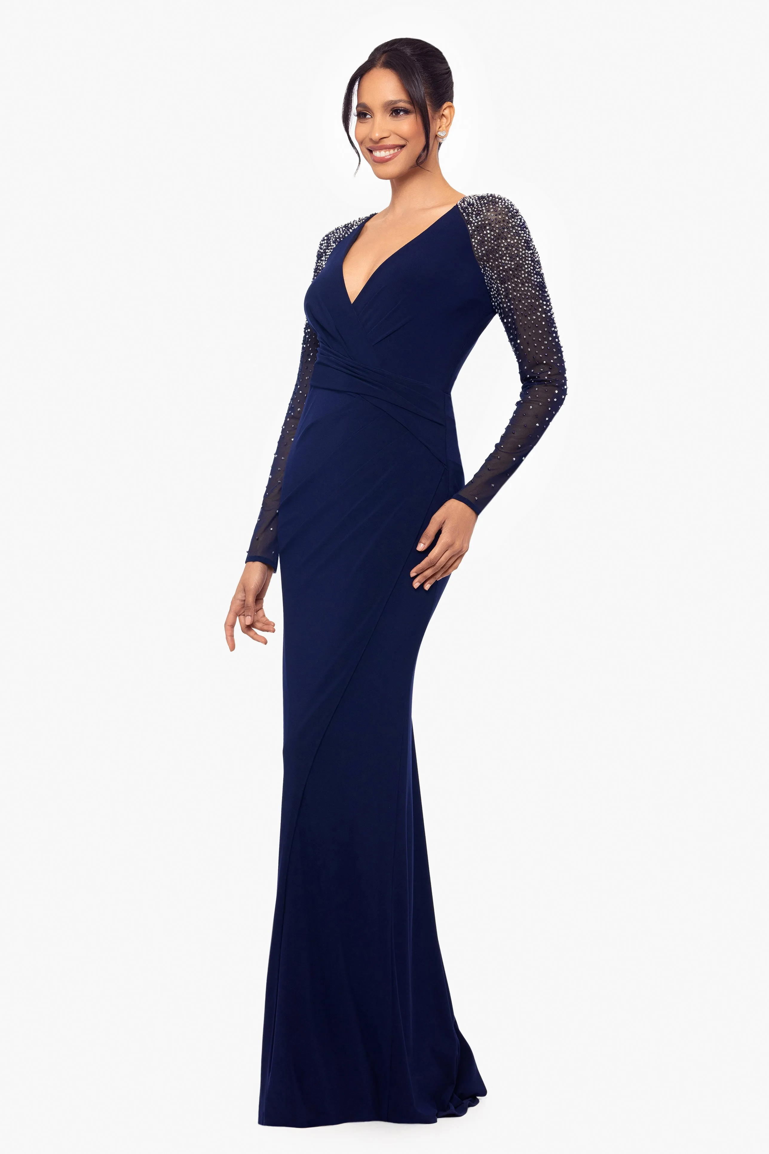 "Anna" Long Jersey Knit Embellished Sleeve Dress sold by Betsy & Adam product image thumbnail 3
